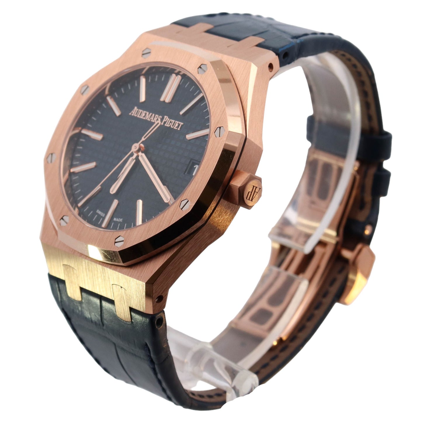 Audemars Piguet Royal Oak Rose Gold 41mm Blue Stick Dial Watch Reference# 15510OR.OO.D315CR.02 - Happy Jewelers Fine Jewelry Lifetime Warranty