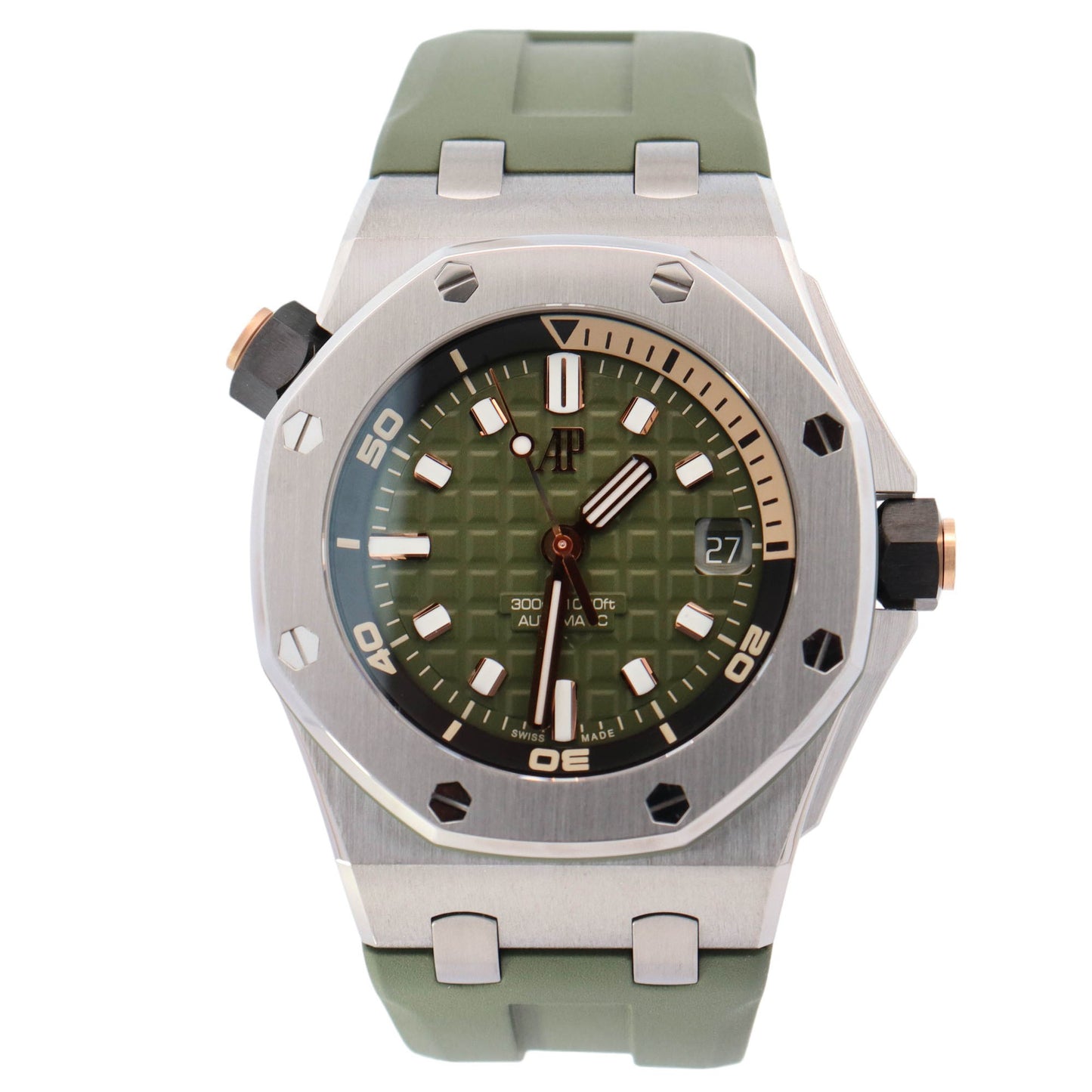 Audemar Piguet Royal Oak Offshore Diver Stainless Steel 42mm Green Stick Dial Watch Reference# 15720ST.OO.A052CA.01 - Happy Jewelers Fine Jewelry Lifetime Warranty
