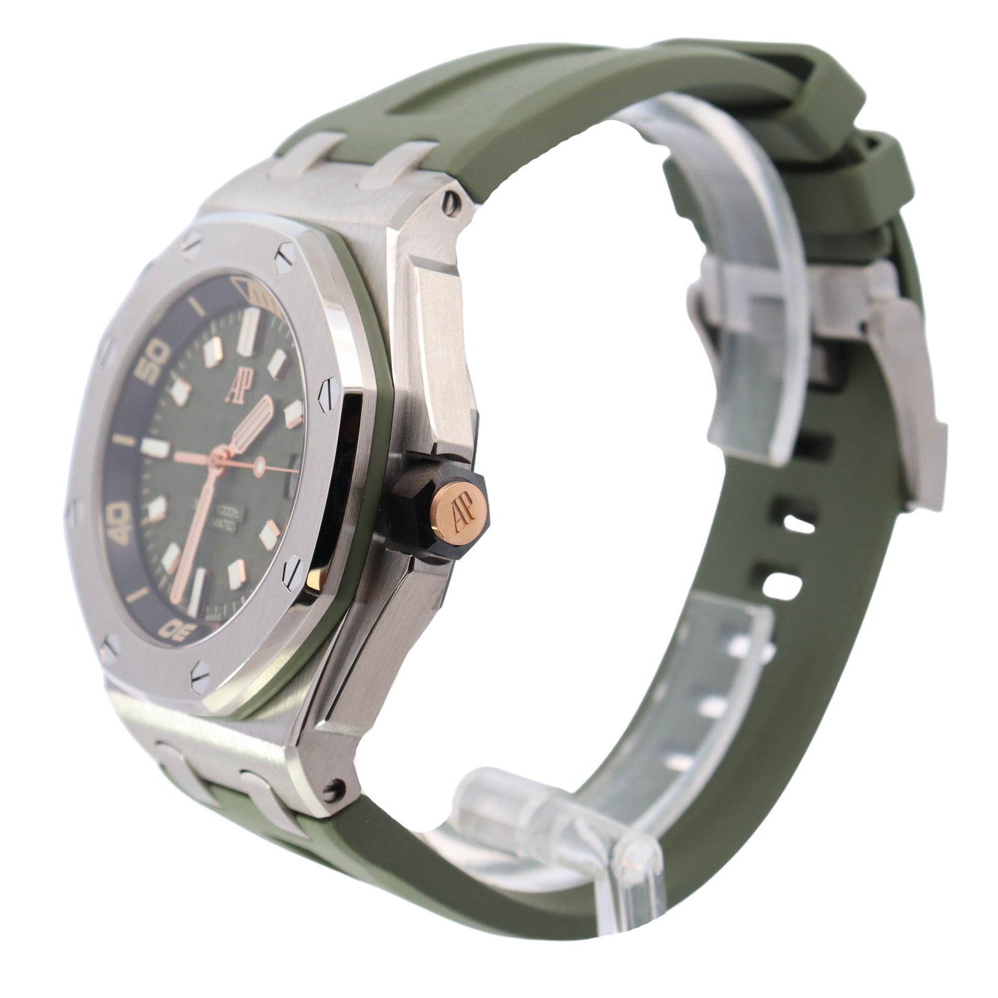 Audemar Piguet Royal Oak Offshore Diver Stainless Steel 42mm Green Stick Dial Watch Reference# 15720ST.OO.A052CA.01 - Happy Jewelers Fine Jewelry Lifetime Warranty