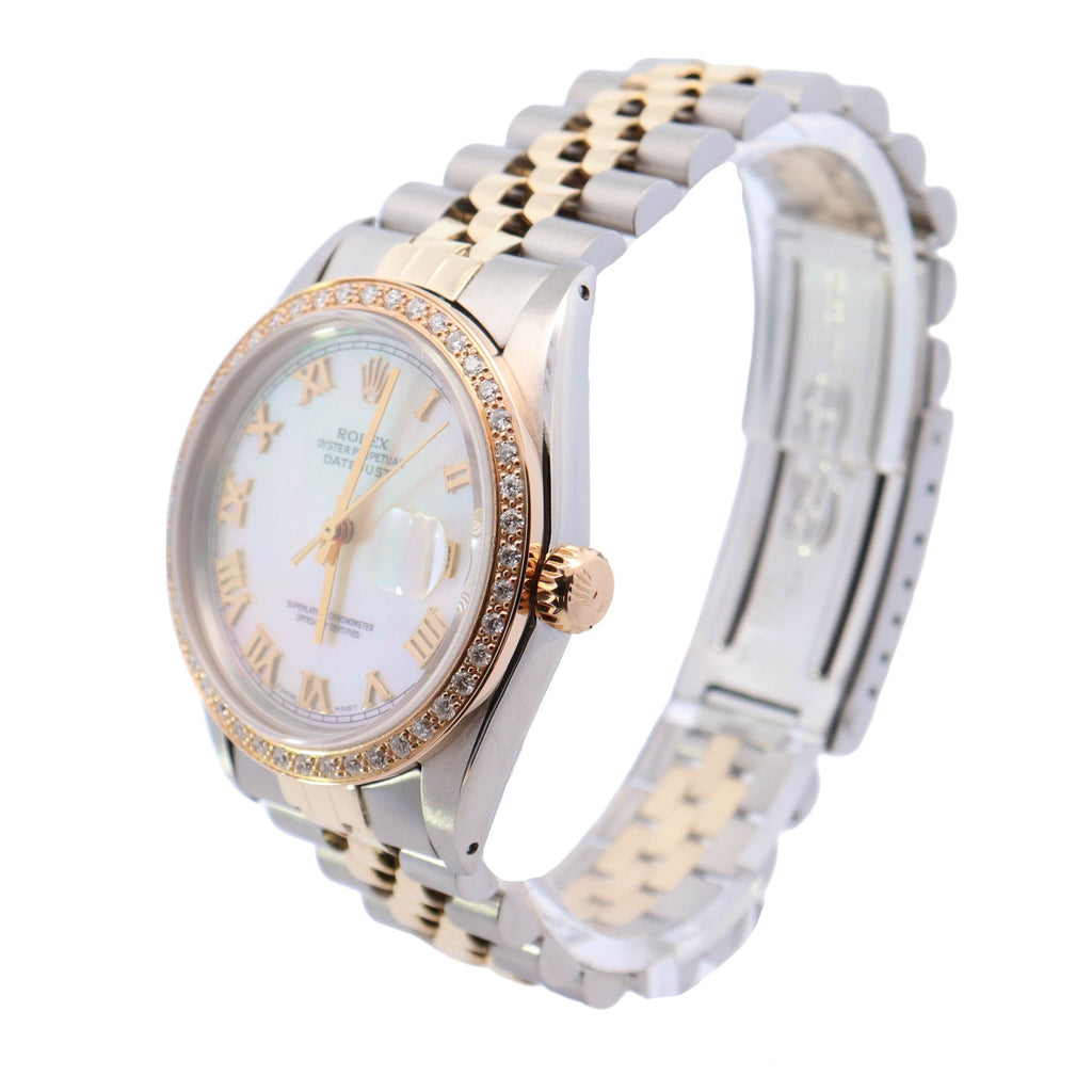 Rolex Datejust Yellow Gold & Stainless Steel Custom White MOP Roman Dial Watch Reference# 16013 - Happy Jewelers Fine Jewelry Lifetime Warranty