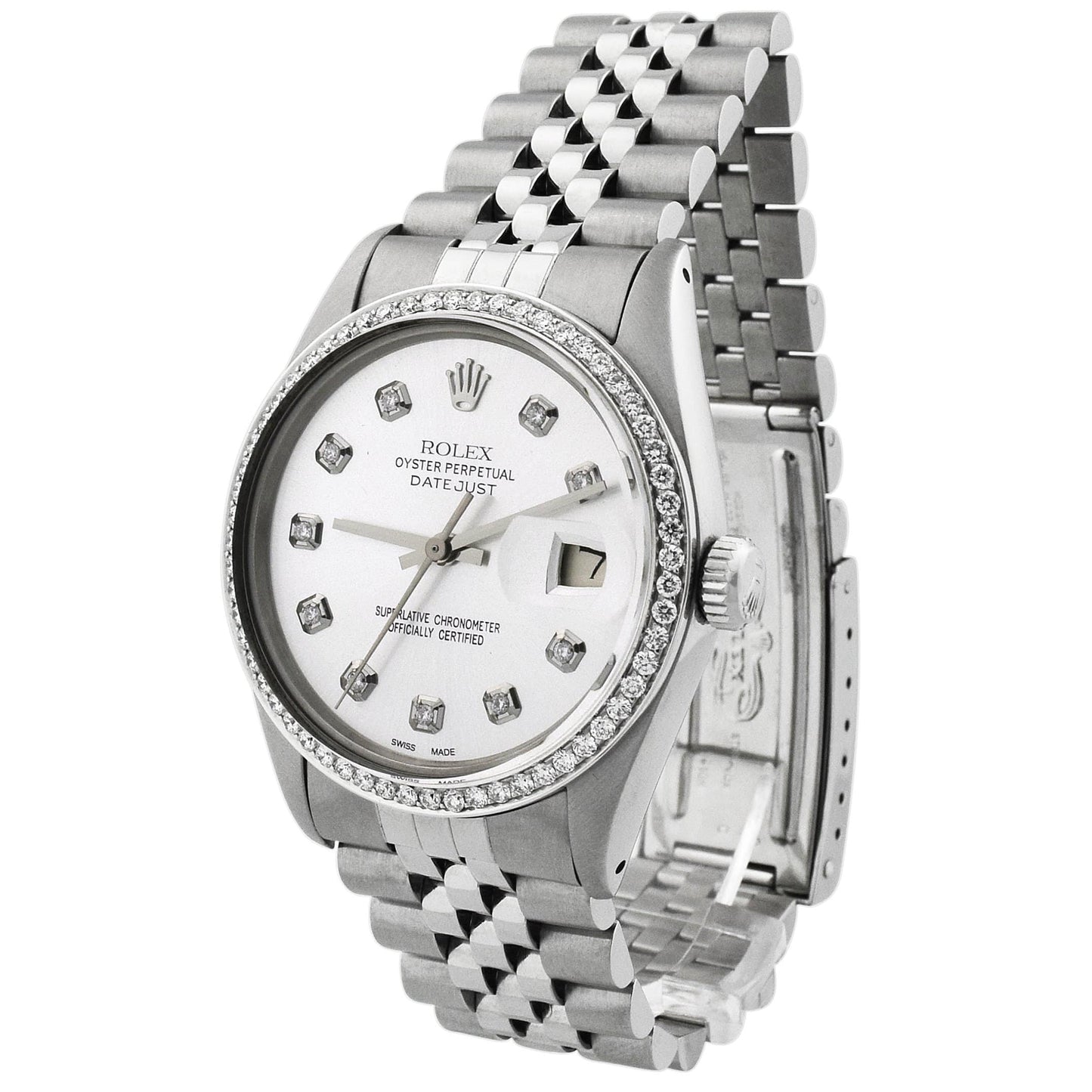 Rolex Unisex Datejust Stainless Steel 36mm Silver Diamond Dial Watch Reference# 1601 - Happy Jewelers Fine Jewelry Lifetime Warranty