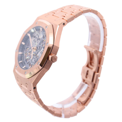 Audemars Piguet Royal Oak Jumbo Extra-Thin Openworked "50th Anniversary" Rose Gold 39mm Openwork Stcik Dial Watch Ref# 16204OR.OO.1240OR.01 - Happy Jewelers Fine Jewelry Lifetime Warranty