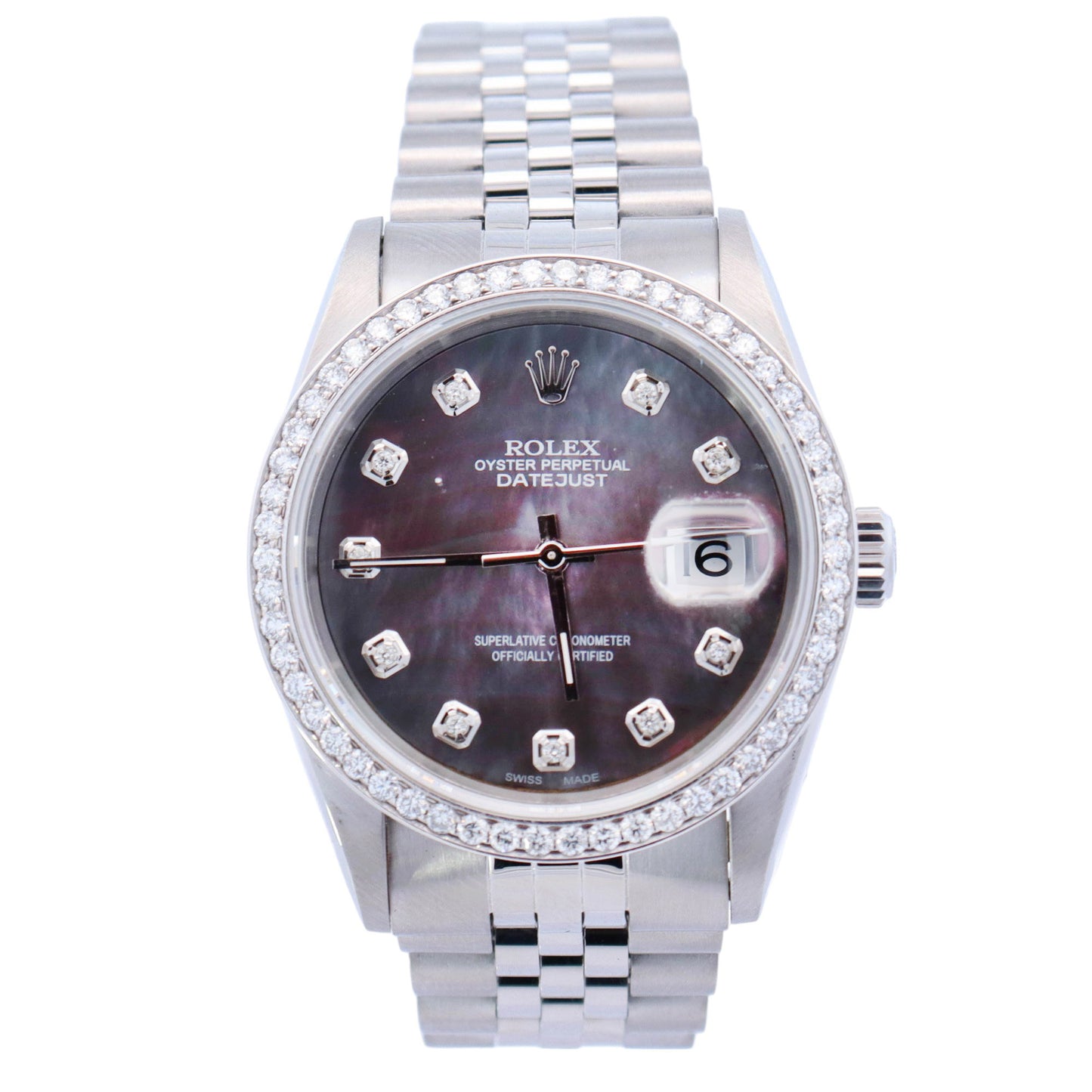 Rolex Datejust Stainless Steel 36mm Dark MOP Diamond Dial Watch Reference# 16220 - Happy Jewelers Fine Jewelry Lifetime Warranty