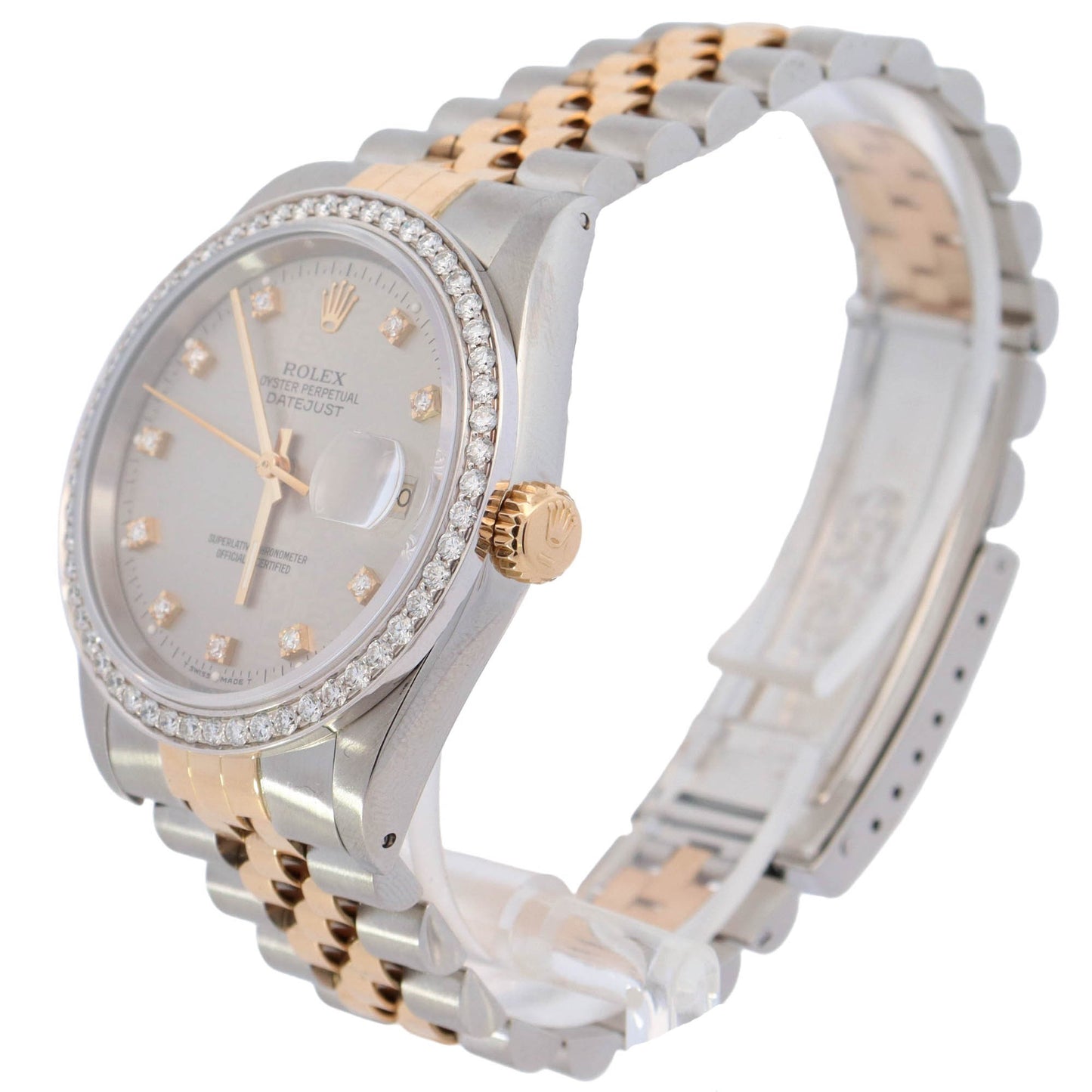 Rolex Datejust Two-Tone Stainless Steel & Yellow Gold 36mm Silver Diamond Dot Dial Watch Reference# 16233 - Happy Jewelers Fine Jewelry Lifetime Warranty