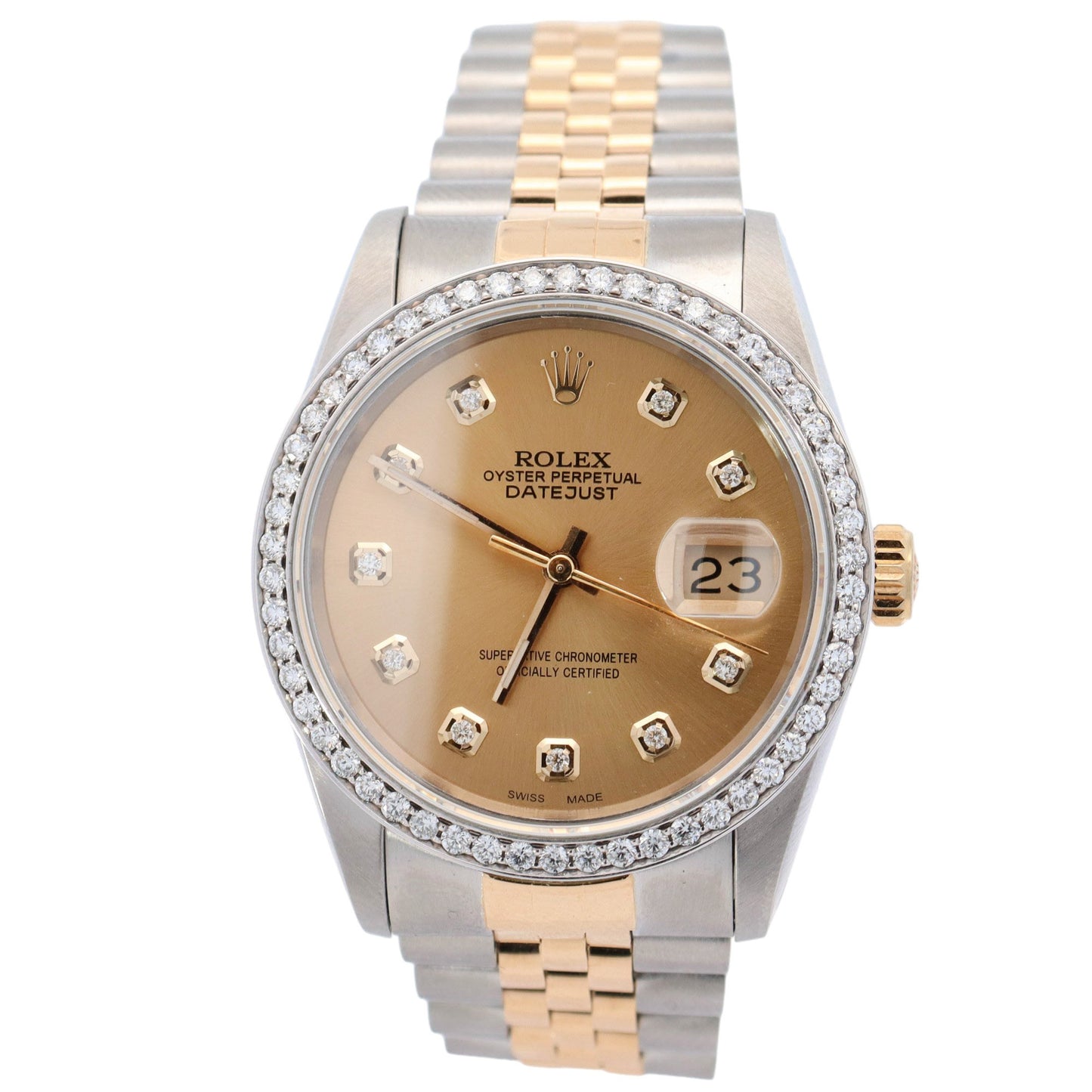 Rolex Datejust TT Steel and Yellow Gold 36mm Champagne Diamond Dial Watch Reference #: 16233 - Happy Jewelers Fine Jewelry Lifetime Warranty