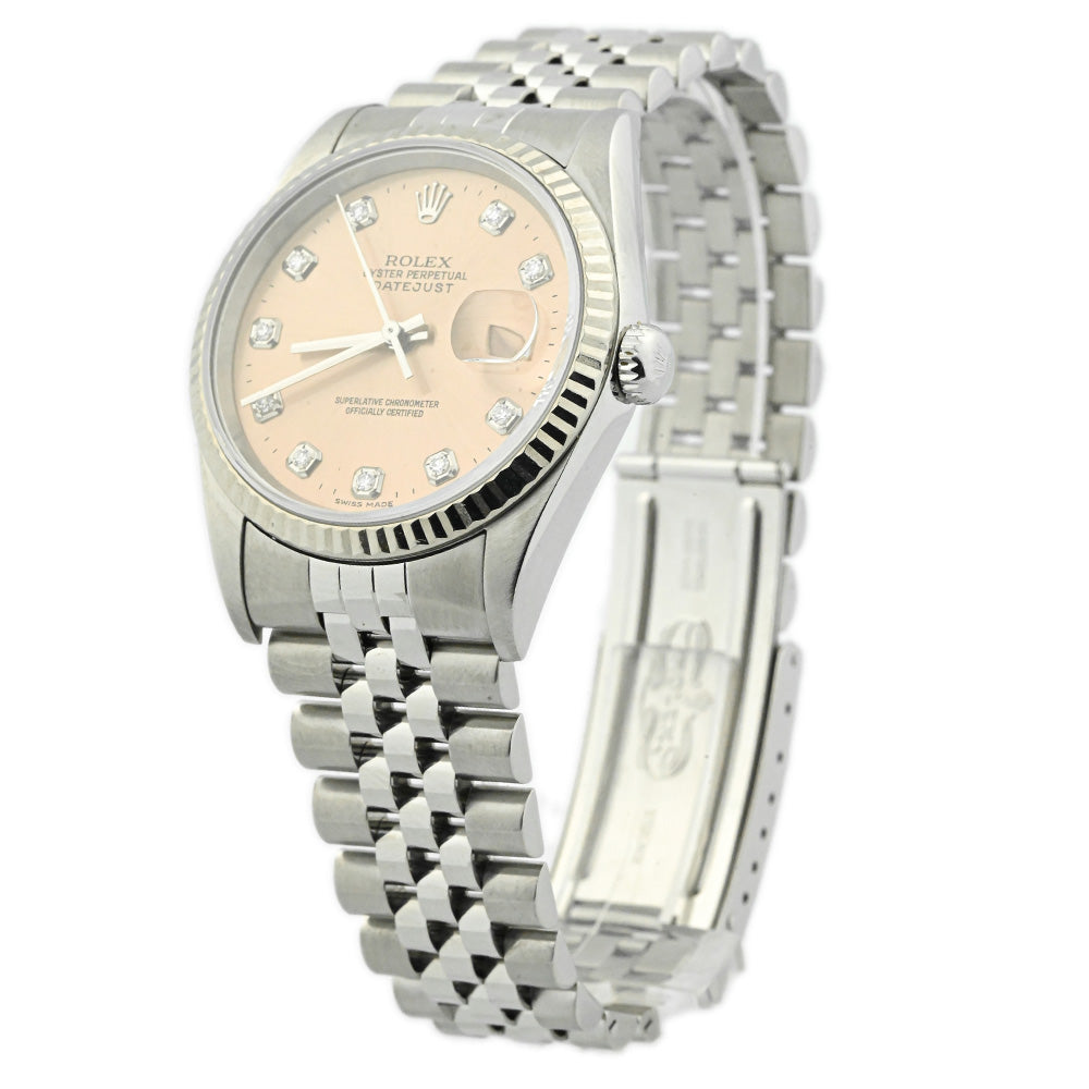 Rolex Unisex Datejust Stainless Steel 36mm Rose Diamond Dot Dial Watch Reference #: 16234 - Happy Jewelers Fine Jewelry Lifetime Warranty