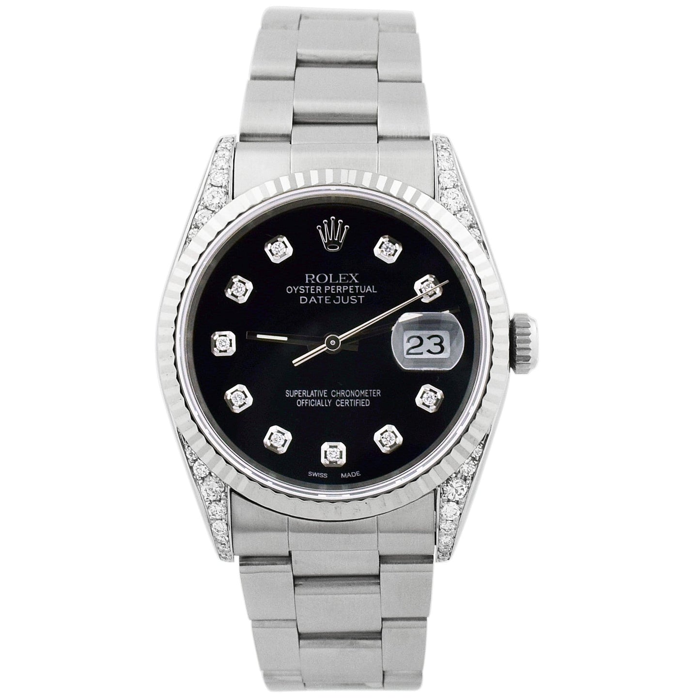 Rolex Unisex Datejust Stainless Steel 36mm Black Diamond Dot Dial Watch Reference #: 16264