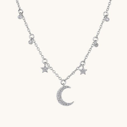 Diamond Moon and Stars Dainty Necklace - Happy Jewelers Fine Jewelry Lifetime Warranty