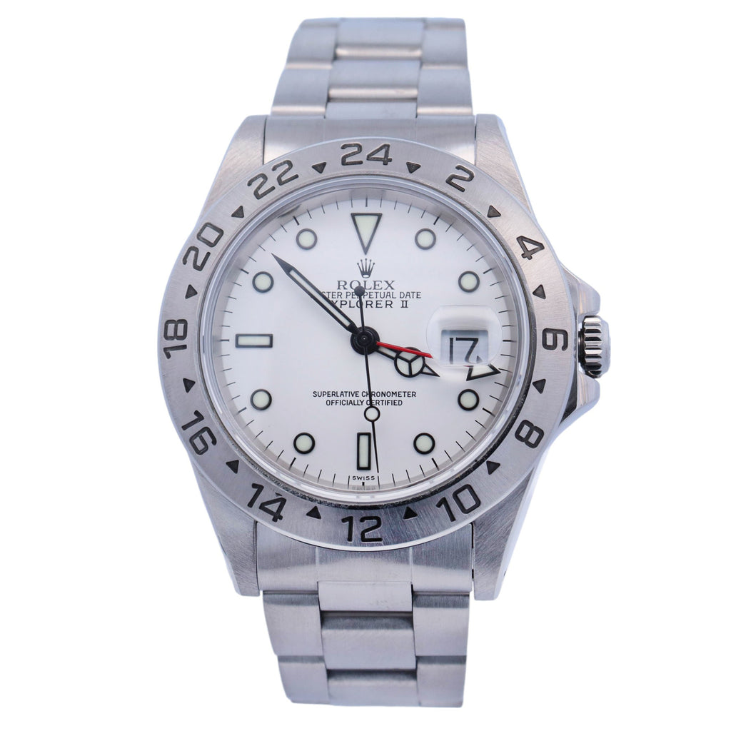 Rolex Mens Explorer II Stainless Steel 40mm White Dot Dial Watch Reference# 16570 - Happy Jewelers Fine Jewelry Lifetime Warranty