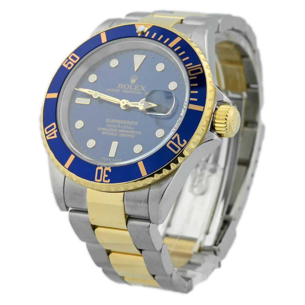 Rolex Men's Submariner Date 18K Yellow Gold & Steel 40mm Blue Dot Dial Watch Reference #: 16613LB - Happy Jewelers Fine Jewelry Lifetime Warranty