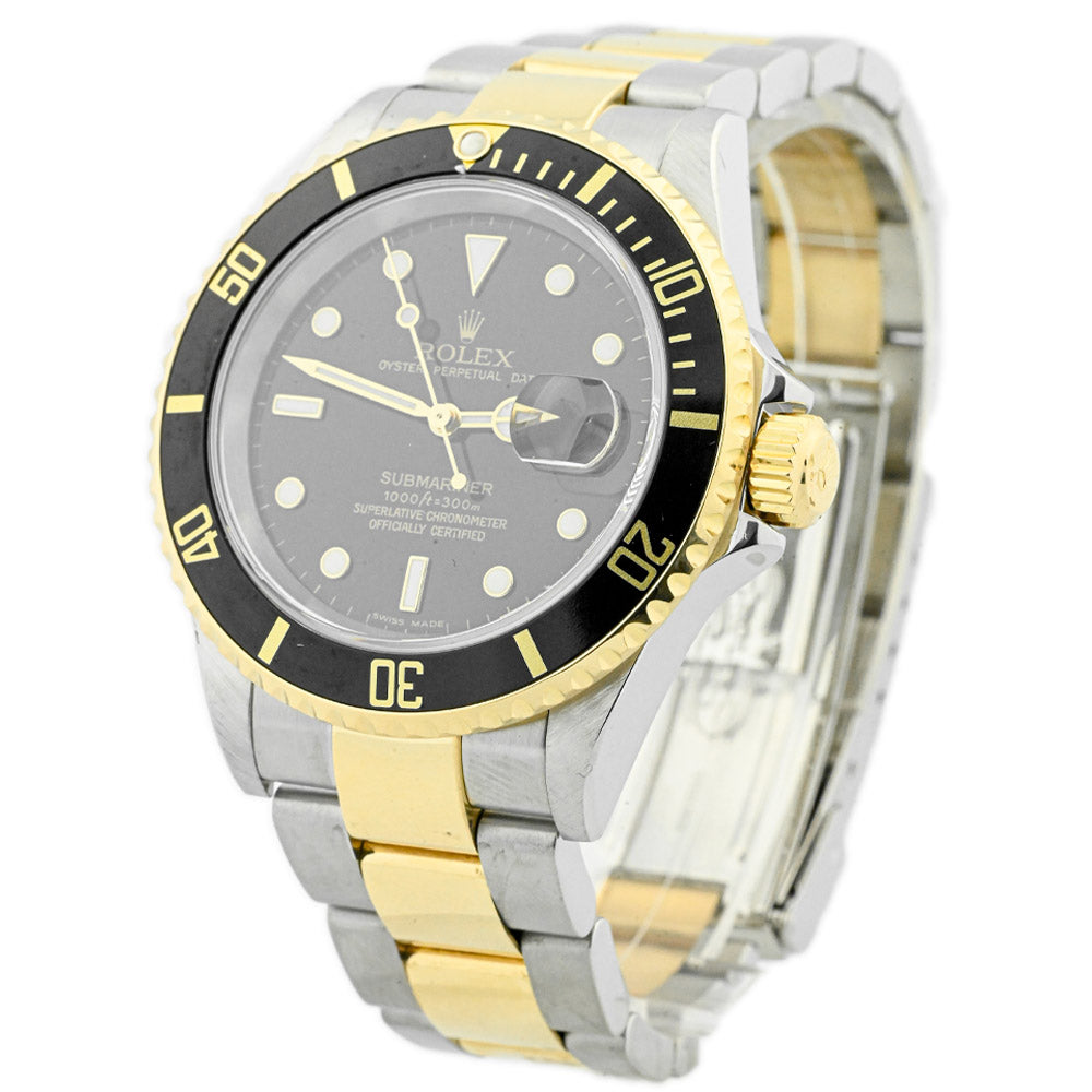 Rolex Men's Submariner Date 18K Yellow Gold & Steel 40mm Black Dot Dial Watch Reference #: 16613LN - Happy Jewelers Fine Jewelry Lifetime Warranty