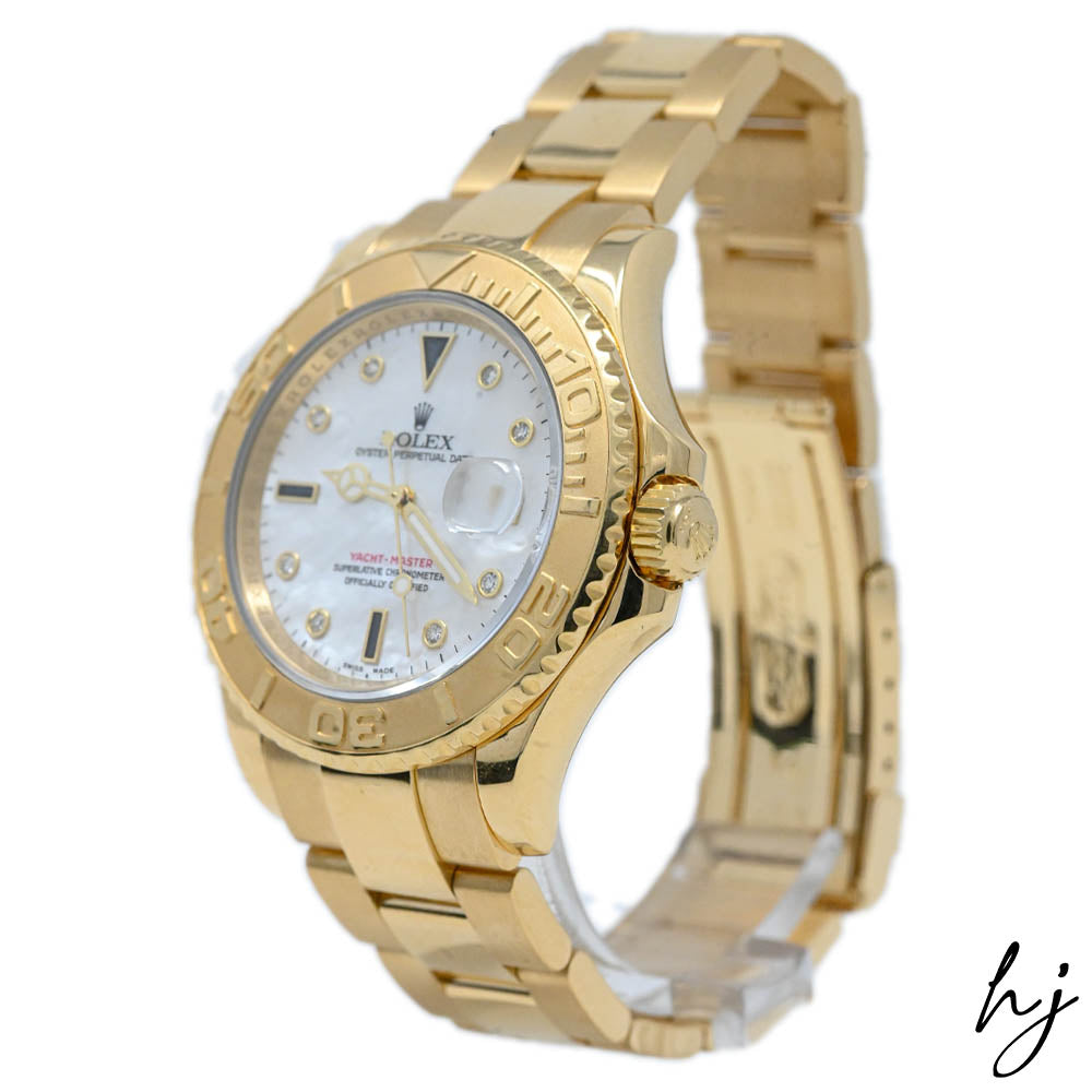 Rolex Men's Yacht-Master 18K Yellow Gold 40mm Factory MOP Diamond & Sapphire Dial Watch Reference #: 16628 - Happy Jewelers Fine Jewelry Lifetime Warranty