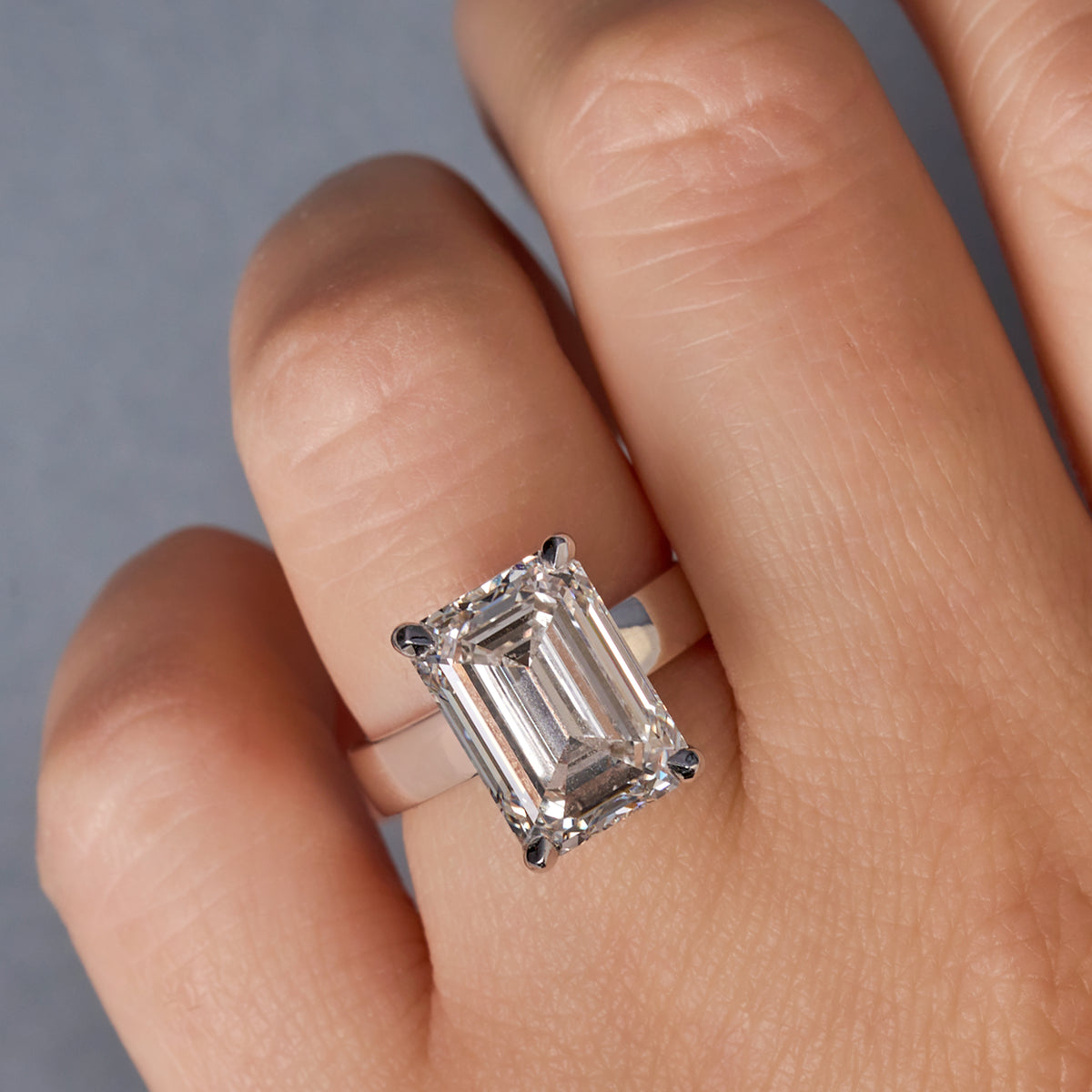 7.29 Emerald Lab Diamond Engagement Ring with 3.50mm Solitaire Band