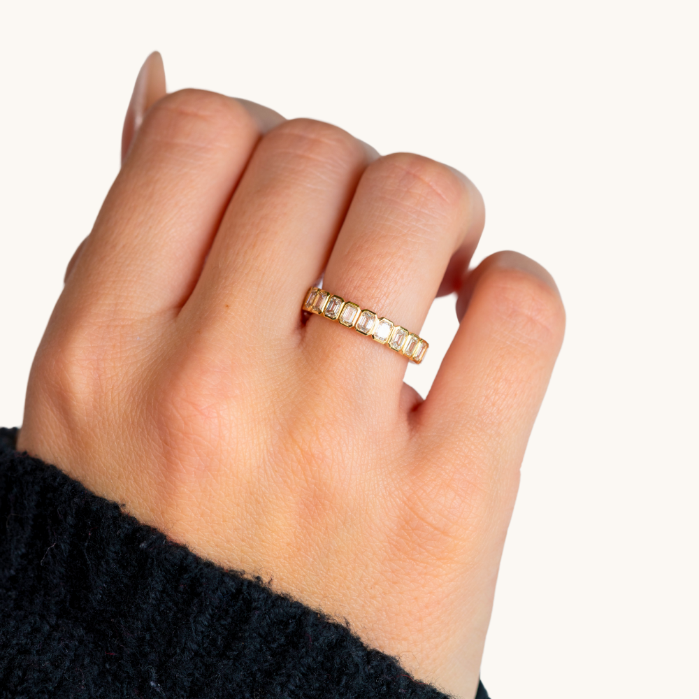 Bezel Set Emerald Lab Diamond Eternity Band - Happy Jewelers Fine Jewelry Lifetime Warranty