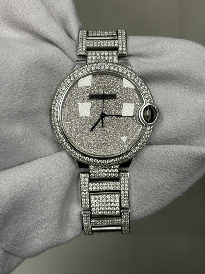 Cartier Ballon Bleu Stainless Steel 42mm Custom Pave Dial Watch Reference #: W69012Z4 - Happy Jewelers Fine Jewelry Lifetime Warranty