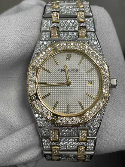 Audemars Piguet Royal Oak Two Tone 33mm Custom Iced Out White Stick Dial Watch Ref#  563036SA - Happy Jewelers Fine Jewelry Lifetime Warranty