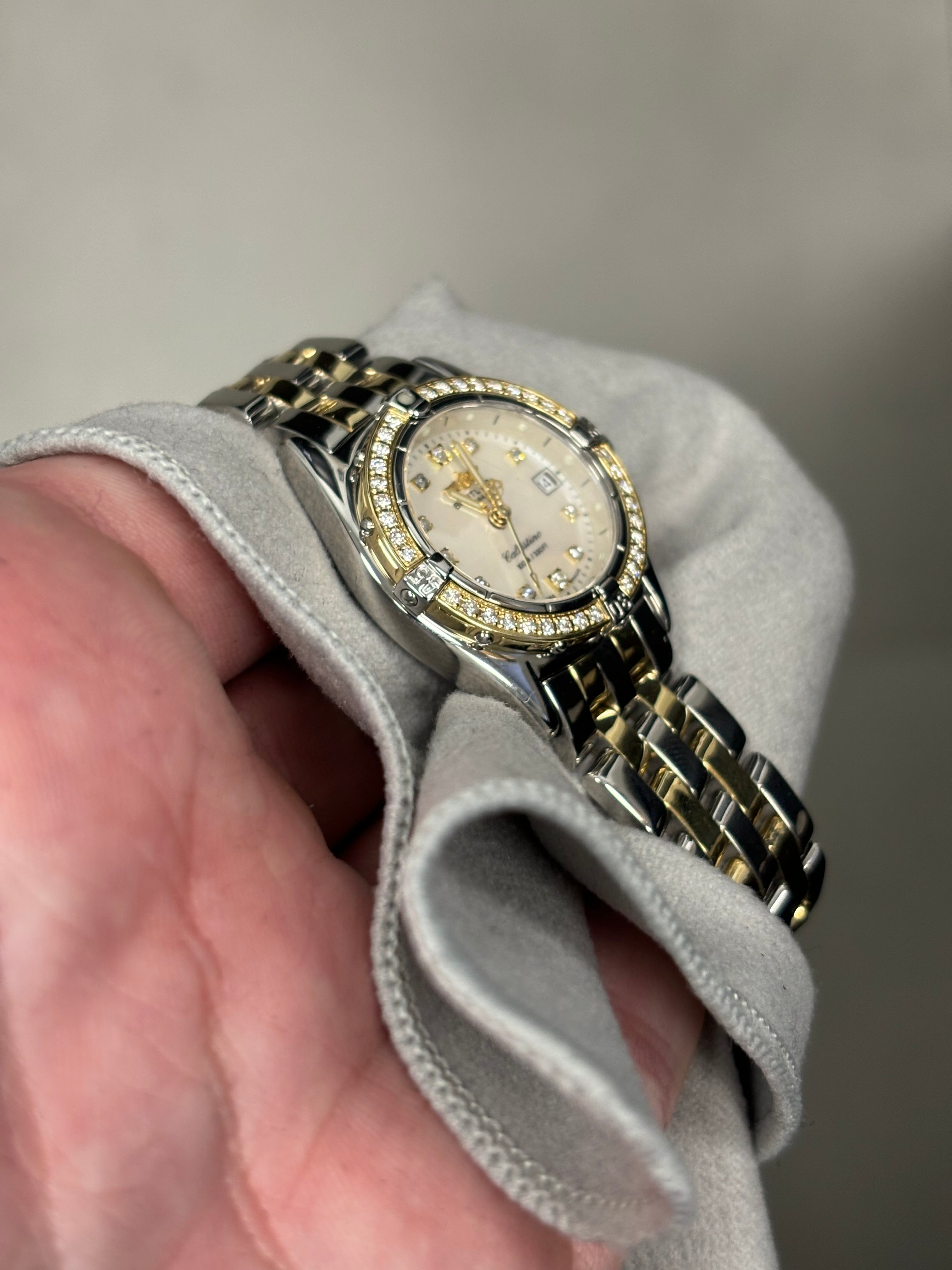 Breitling Callistino 28mm White MOP Diamond Dot Dial Watch Ref# D52345 - Happy Jewelers Fine Jewelry Lifetime Warranty