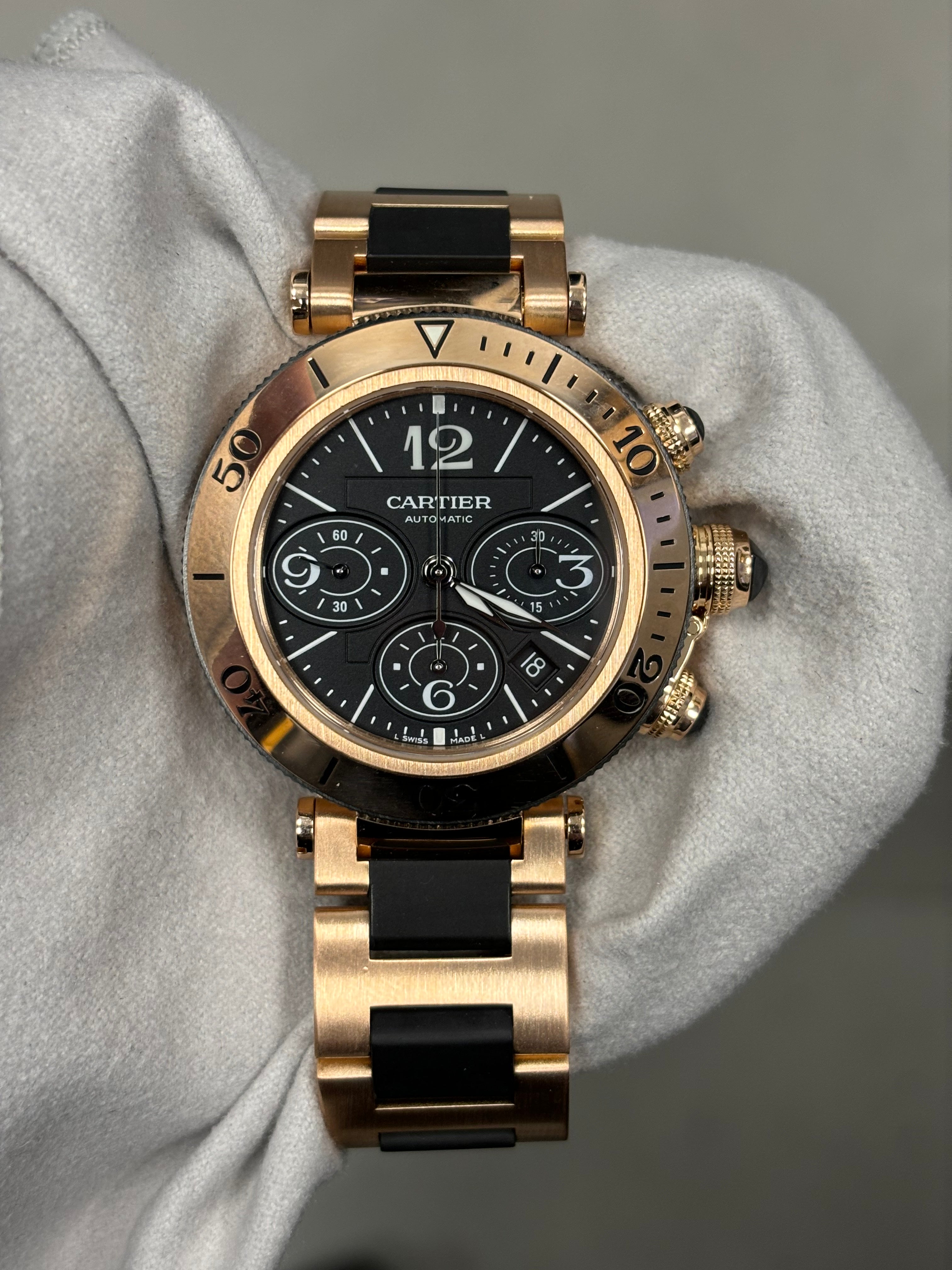 Cartier Pasha Seatimer 42.5mm Black Dial Watch Reference# W301970M - Happy Jewelers Fine Jewelry Lifetime Warranty