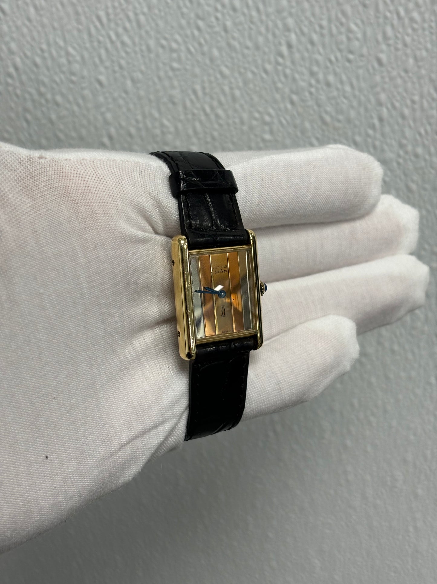 Cartier Tank De Must Yellow Gold Plated 23mm x 31mm Tri-Color Dial Watch - Happy Jewelers Fine Jewelry Lifetime Warranty
