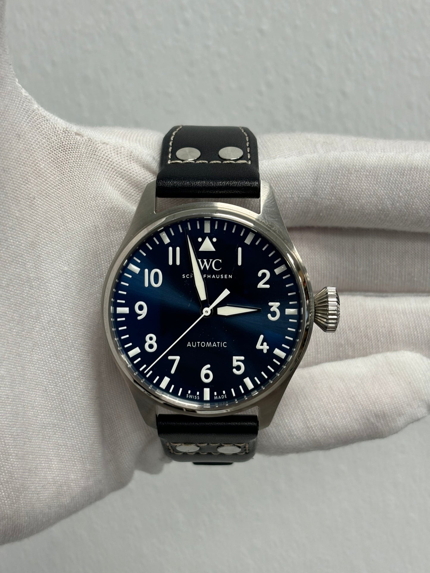 IWC Big Pilot Stainless Steel 43mm Blue Arabic Dial Watch Reference# IW329303 - Happy Jewelers Fine Jewelry Lifetime Warranty