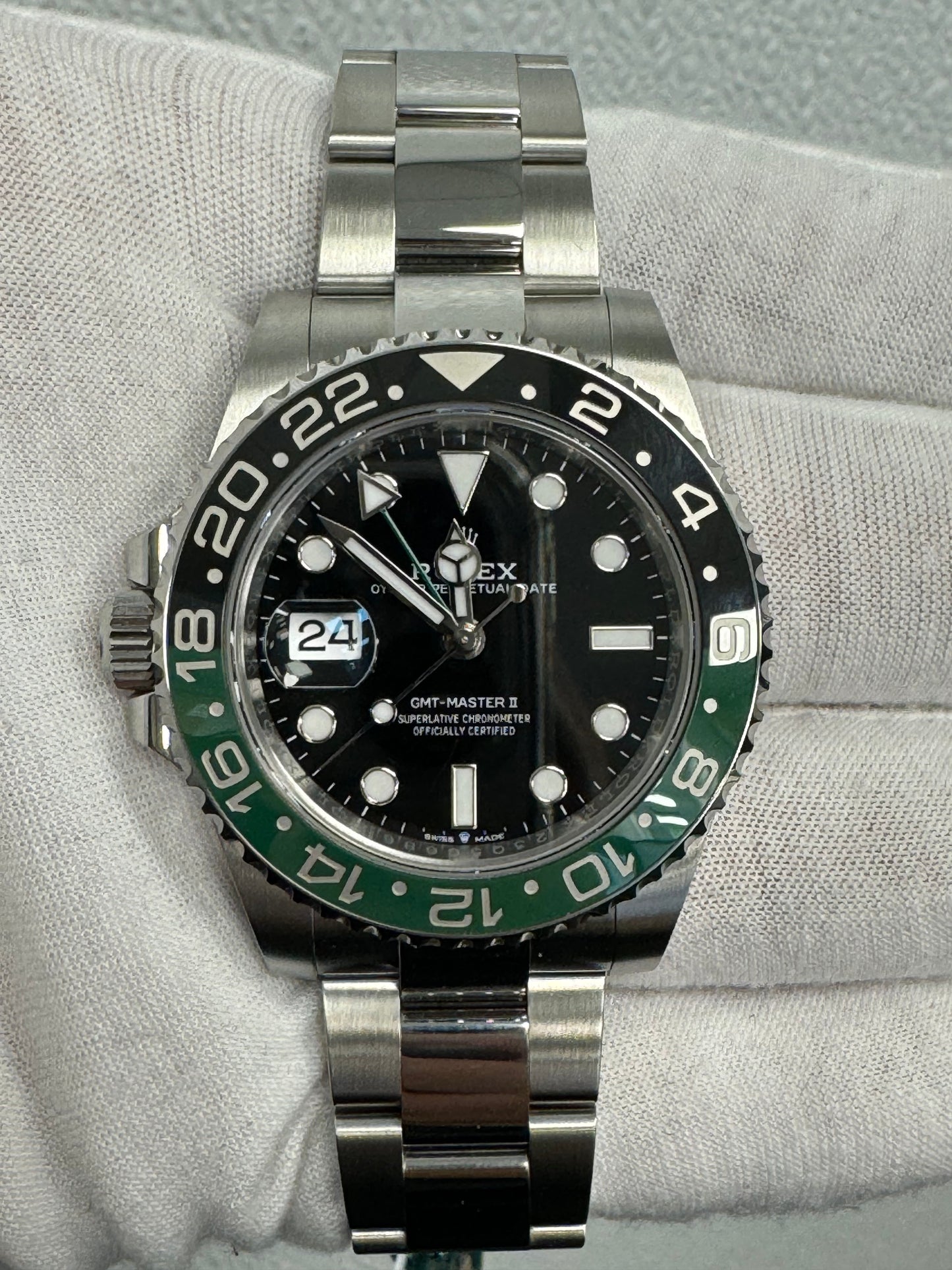 Rolex GMT Master II "Sprite" Stainless Steel 40mm Black Dot Dial Watch Reference #: 126720VTNR - Happy Jewelers Fine Jewelry Lifetime Warranty