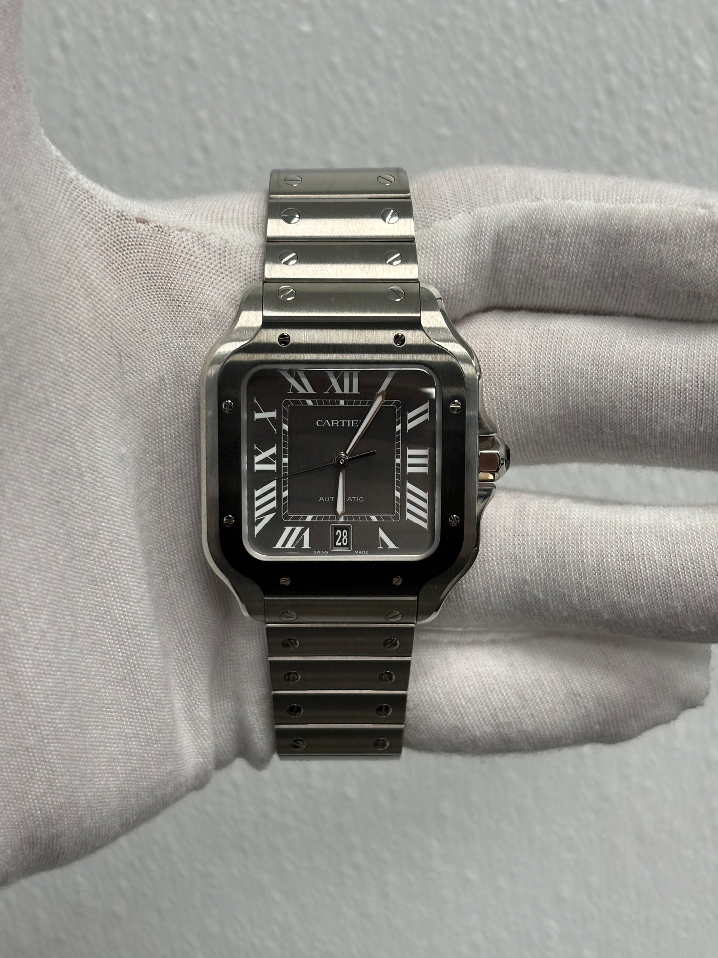 Cartier Santos Stainless Steel 40mm Black Roman Dial Watch Reference# WSSA0037 - Happy Jewelers Fine Jewelry Lifetime Warranty
