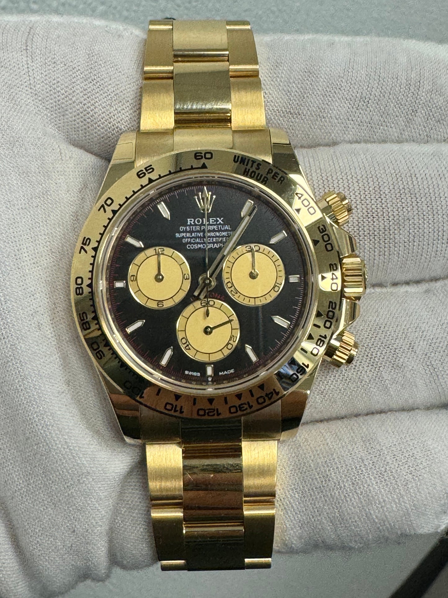 Rolex Daytona Yellow Gold Black Chronograph Stick Dial Watch  Reference #: 126508 - Happy Jewelers Fine Jewelry Lifetime Warranty