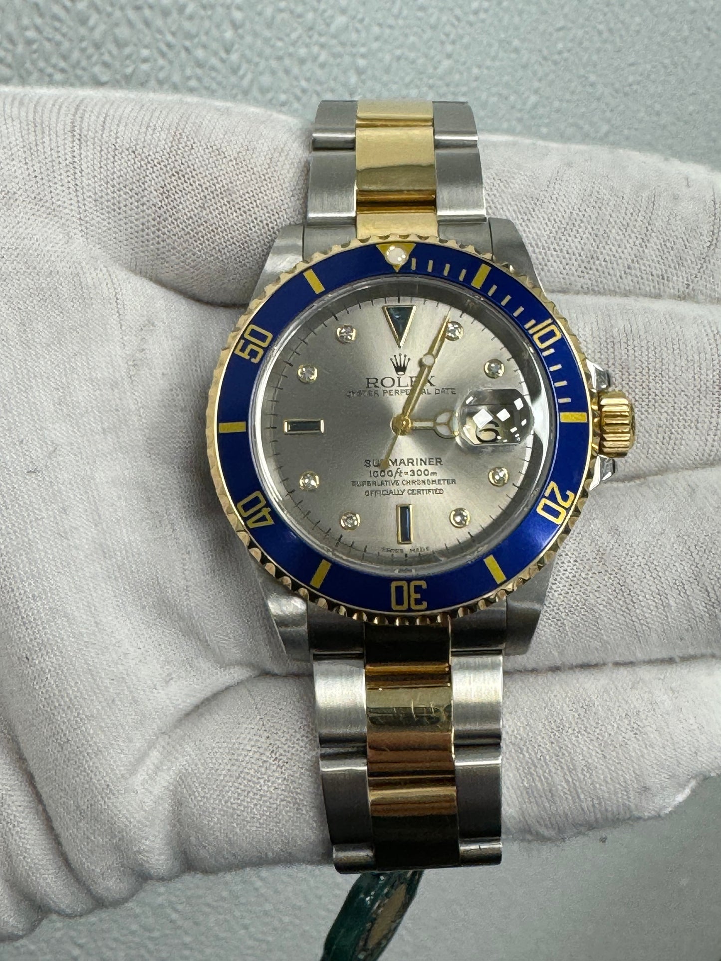 Rolex Submariner Date 40mm "Slate Serti" Yellow Gold & Stainless Steel Slate Diamond Dot Reference #: 16613Dial Watch - Happy Jewelers Fine Jewelry Lifetime Warranty