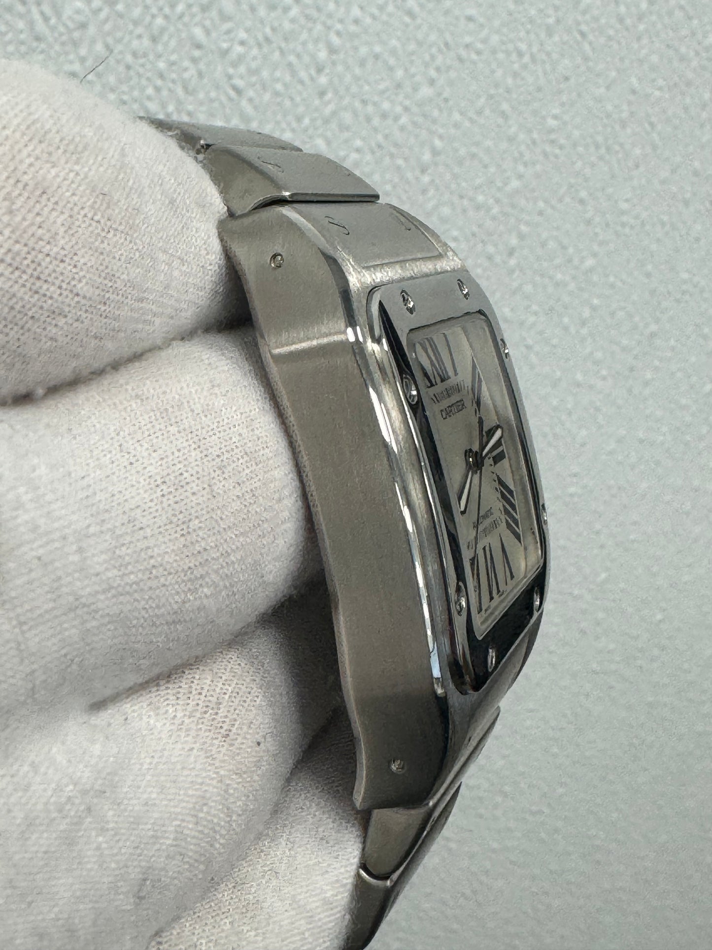 Cartier Santos 100 Stainless Steel 38mm White Roman Dial Watch Reference #: W200737G - Happy Jewelers Fine Jewelry Lifetime Warranty