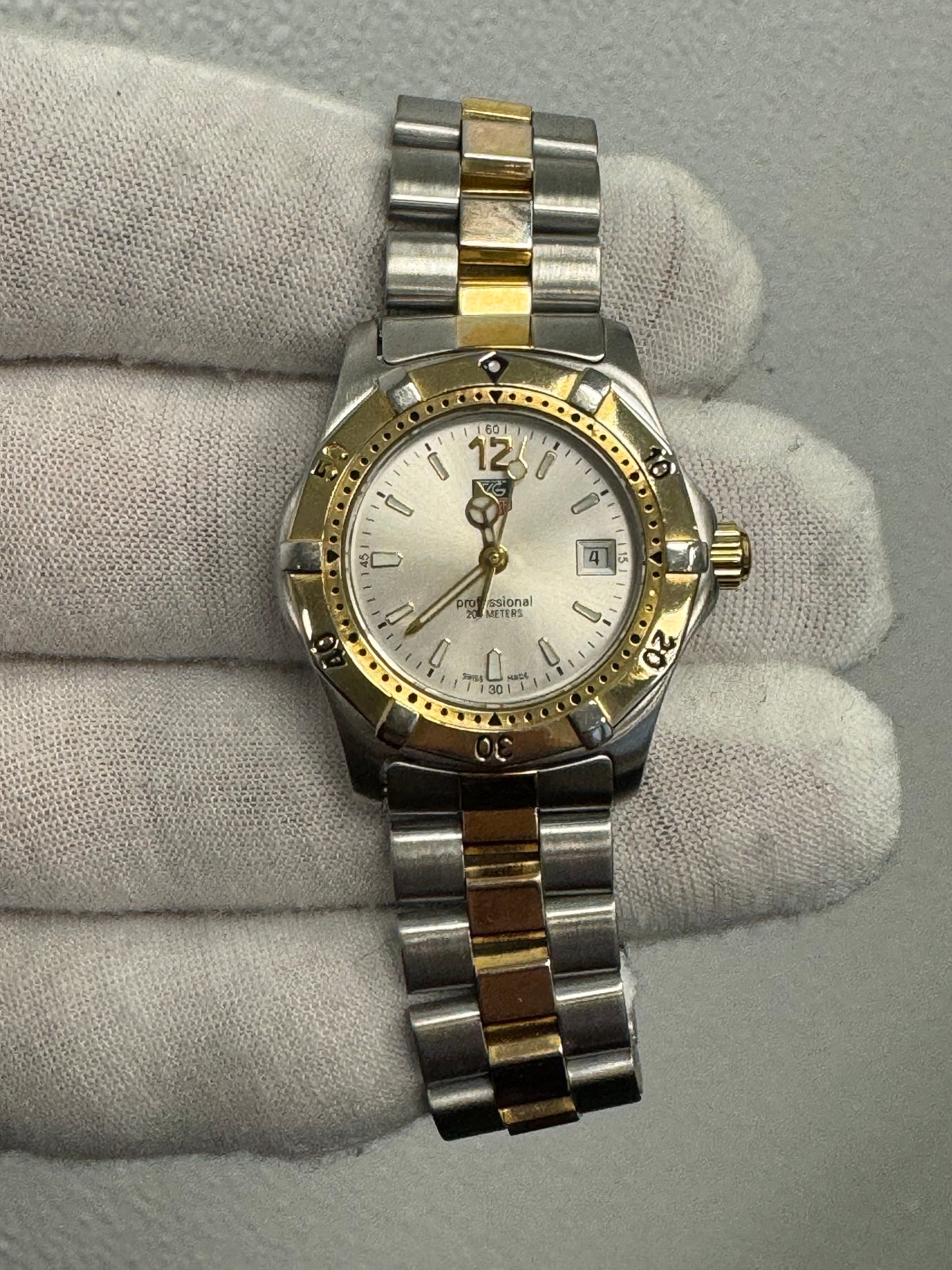 Tag Heuer Lady Professional Two Tone Stainless Steel Yellow Gold 27mm Silver Stick Dial Watch - Happy Jewelers Fine Jewelry Lifetime Warranty