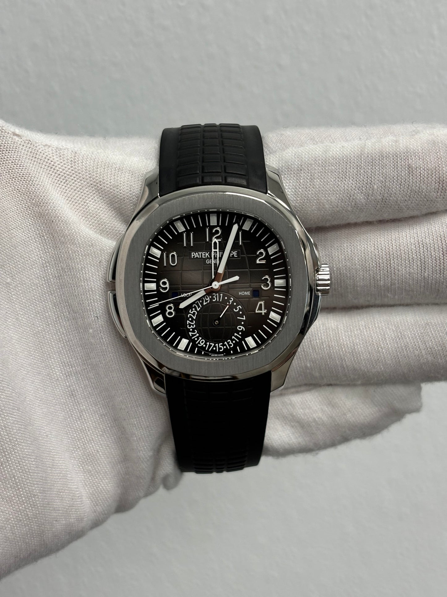 Patek Philippe Aquanaut Travel Time Stainless Steel 40mm Black Arabic Dial Watch Reference# 5164A-001