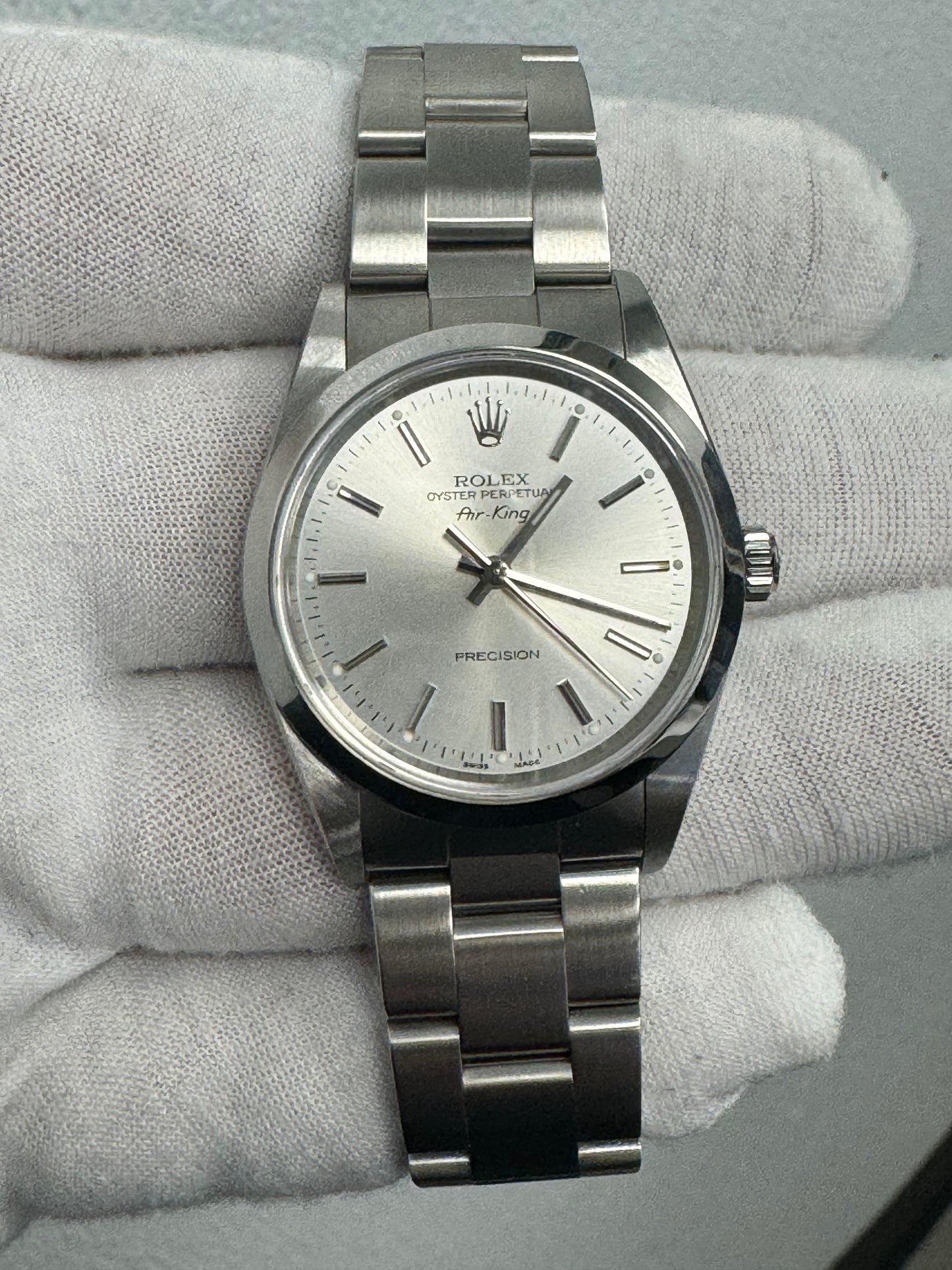 Rolex Air-King Stainless Steel 34mm Silver Stick Dial Watch Reference# 14000