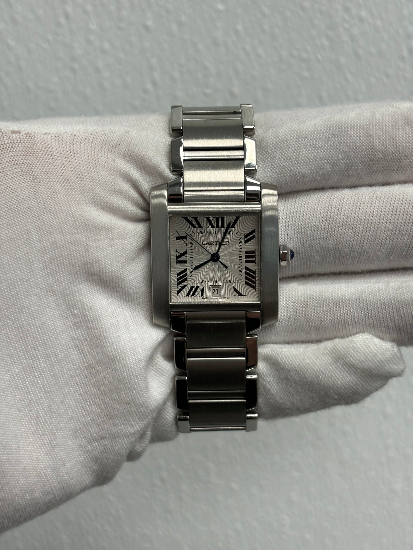 Cartier Tank Francaise Stainless Steel 32 x 28.15mm Silver Roman Dial Watch Reference# W51002Q3
