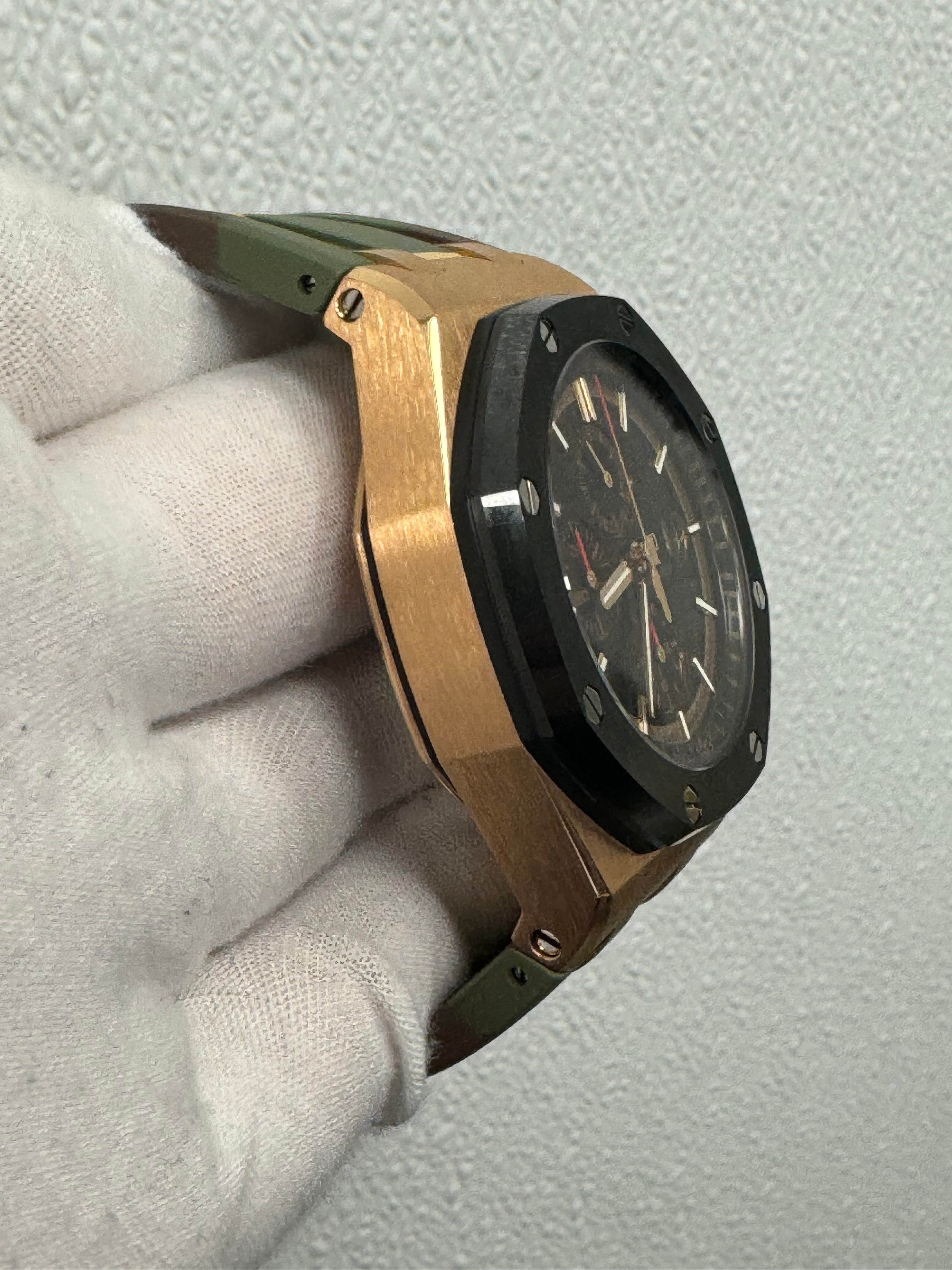 Audemars Piguet Royal Oak Offshore Rose Gold 44mm Black Chronograph Stick Dial Watch Reference #: 26401RO.OO.A002CA.02 - Happy Jewelers Fine Jewelry Lifetime Warranty