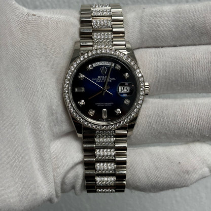 Rolex Day-Date 36mm Blue Dial Watch Ref# 128349RBR - Happy Jewelers Fine Jewelry Lifetime Warranty