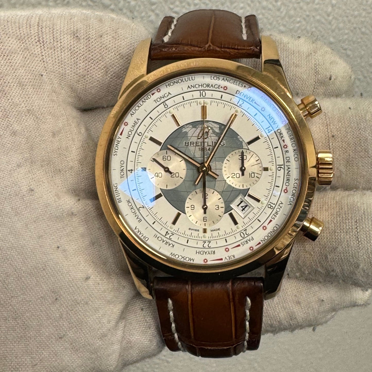 Breitling Transocean 46mm White/Silver Chronograph Dial Ref# RB0510U0-A733