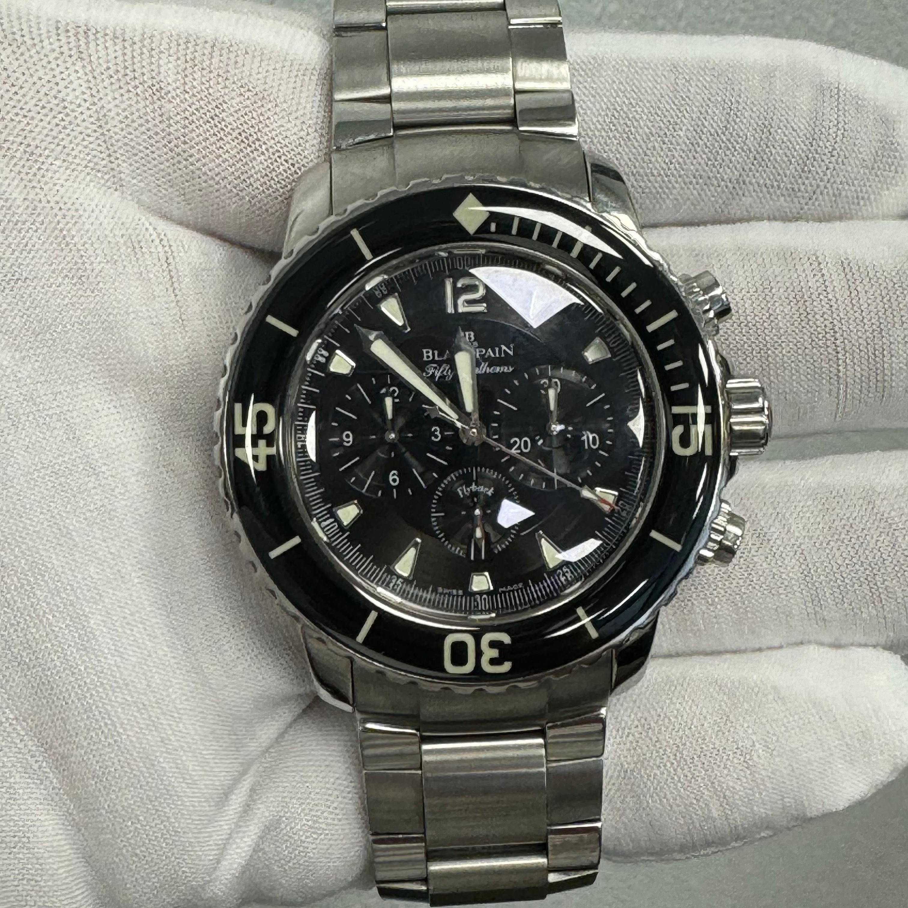 Blancpain Fifty Fathoms 45mm Black Dial Watch Ref# 5085F-1130-52 - Happy Jewelers Fine Jewelry Lifetime Warranty