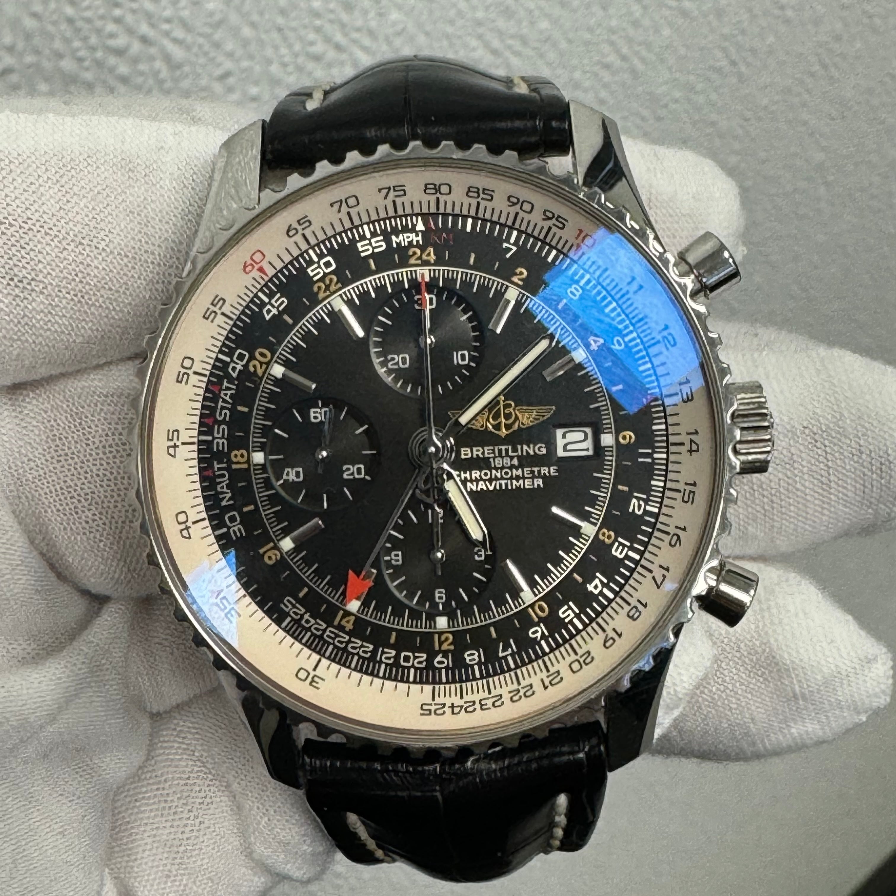 Breitling Navitimer 46mm Black Dial Watch Ref# A24322 - Happy Jewelers Fine Jewelry Lifetime Warranty