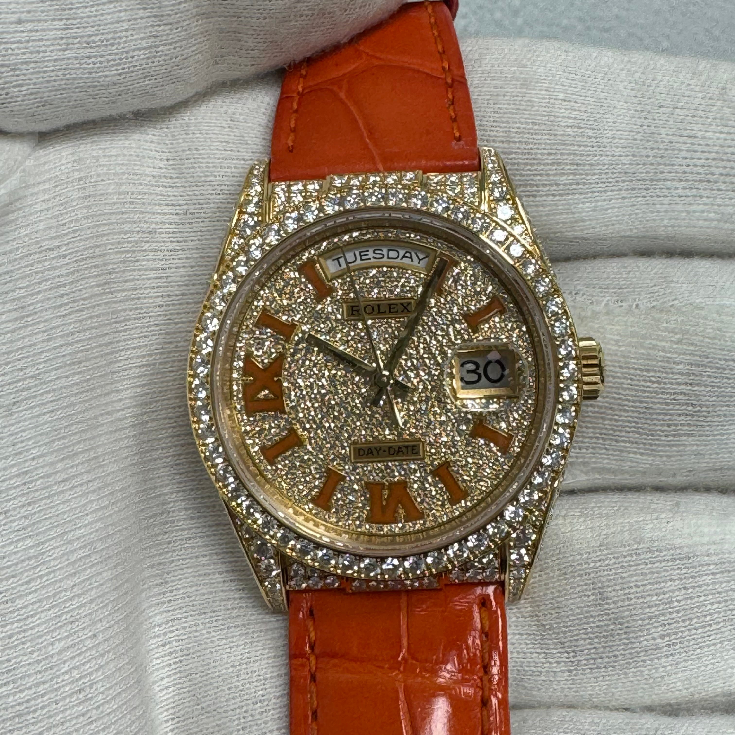 Rolex Day-Date 36mm Pave Dial Watch Ref# 128158RBR - Happy Jewelers Fine Jewelry Lifetime Warranty