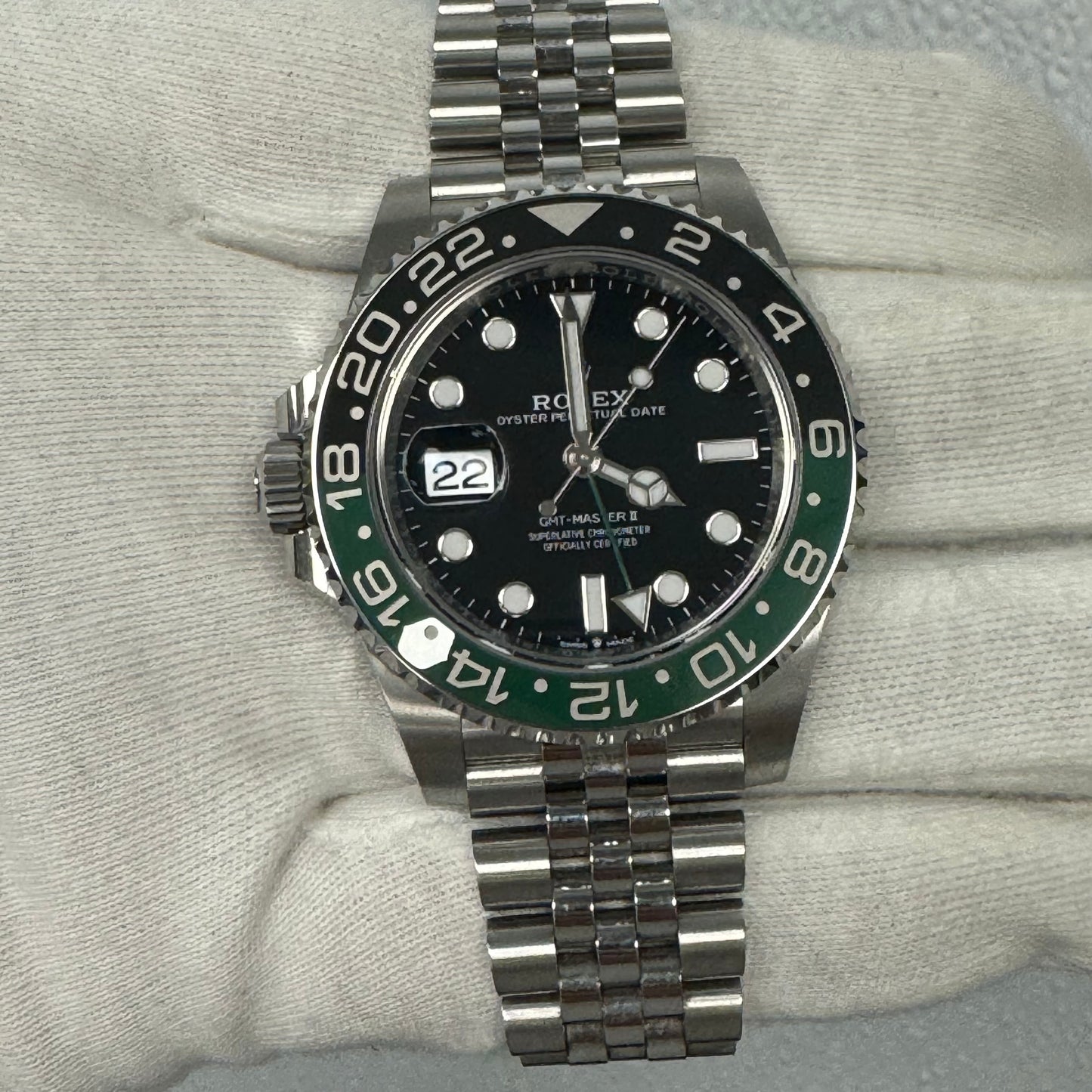 Rolex GMT Master II Stainless Steel 40mm Black Dot Dial Watch Reference# 126720VTNR