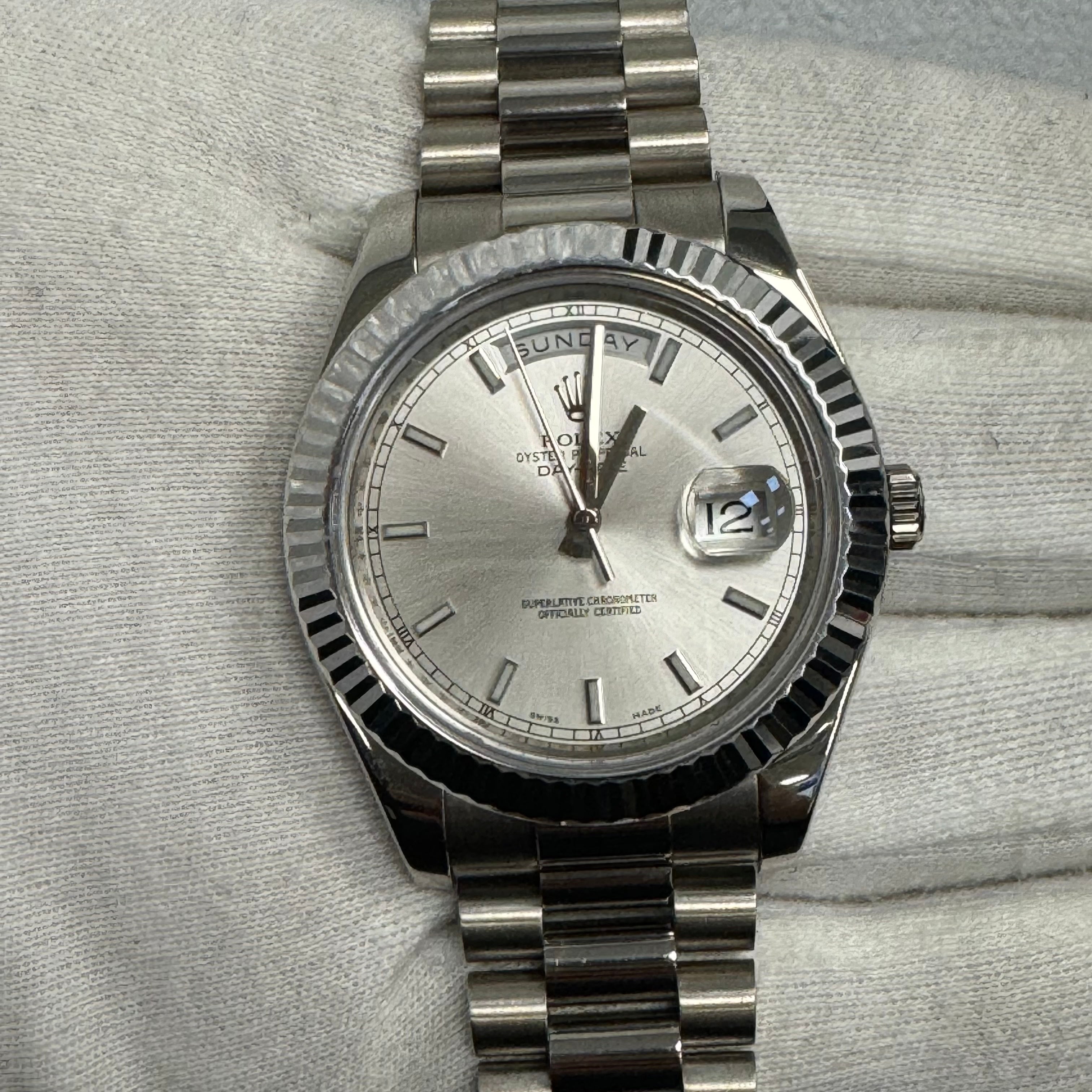 Rolex Day-Date II 41mm Silver Dial Watch Ref# 218239 - Happy Jewelers Fine Jewelry Lifetime Warranty