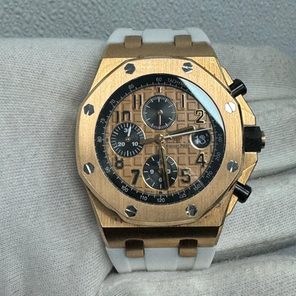Audemars Piguet Royal Oak Offshore 42mm Rose Dial Watch Ref# 26470OR.OO.A002CR.01 - Happy Jewelers Fine Jewelry Lifetime Warranty