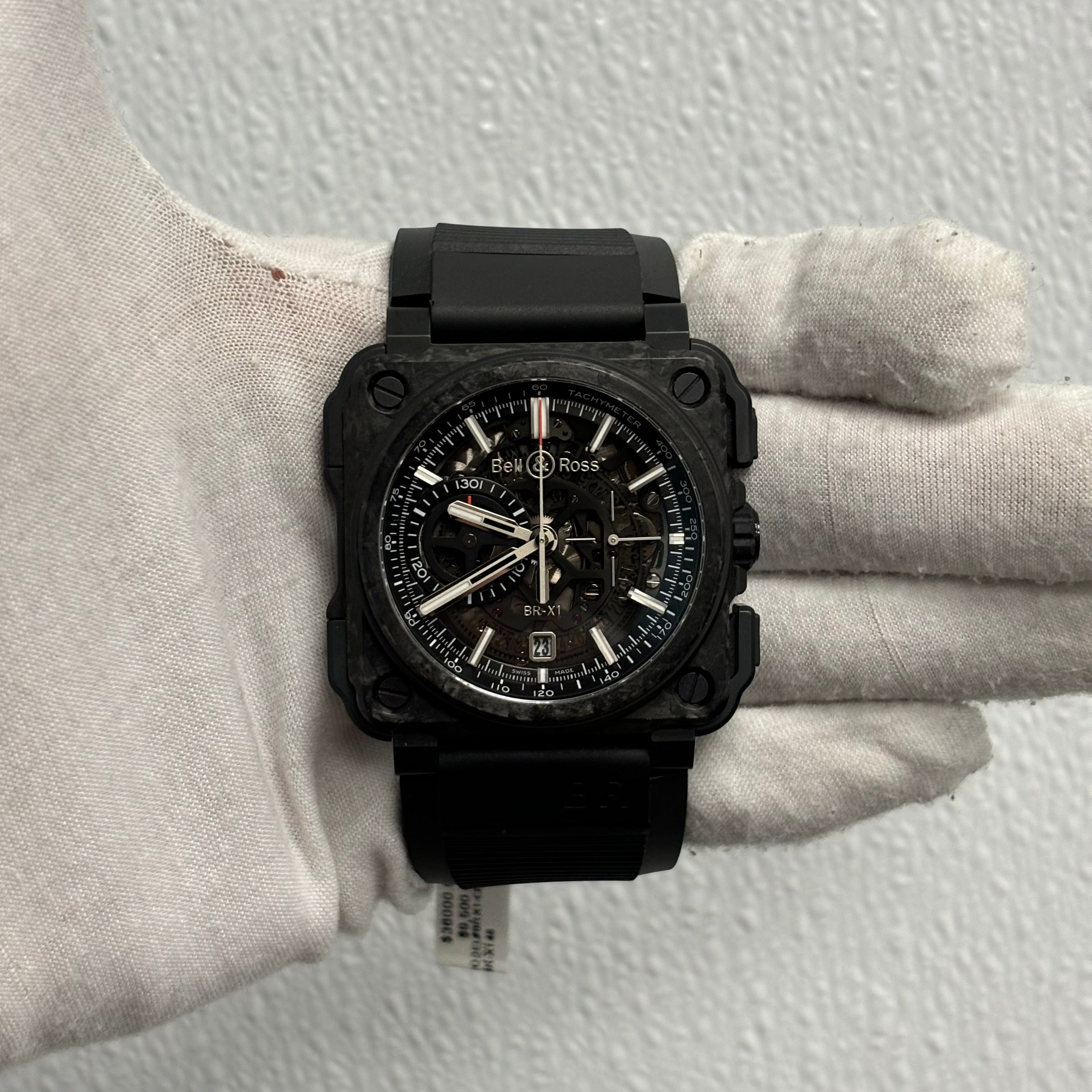 Bell & Ross BR-X1 Chronograph Forged Carbon 48mm Skeleton Stick Dial Watch Reference# BR X1-CE-CF-BLACK - Happy Jewelers Fine Jewelry Lifetime Warranty