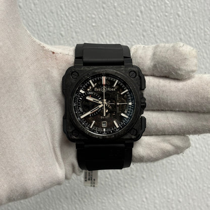 Bell & Ross BR-X1 Chronograph Forged Carbon 48mm Skeleton Stick Dial Watch Reference# BR X1-CE-CF-BLACK - Happy Jewelers Fine Jewelry Lifetime Warranty