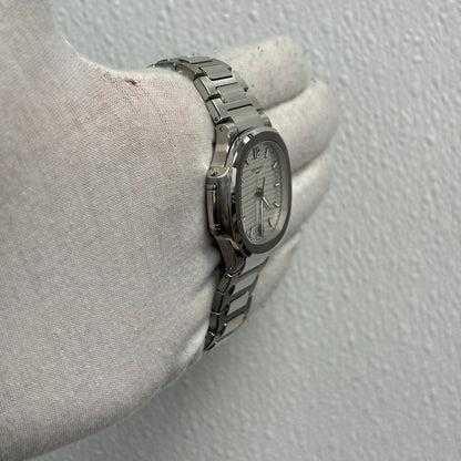 Patek Philippe Lady Nautilus 35.2mm Silver Opaline Dial Watch Ref# 7118/1A-010 - Happy Jewelers Fine Jewelry Lifetime Warranty