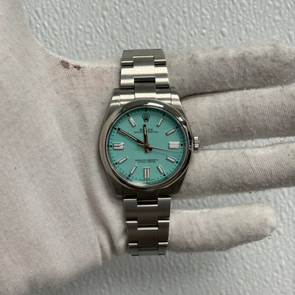 Rolex Oyster Perpetual 41mm Turquoise Stick Dial Watch Ref# 124300 - Happy Jewelers Fine Jewelry Lifetime Warranty