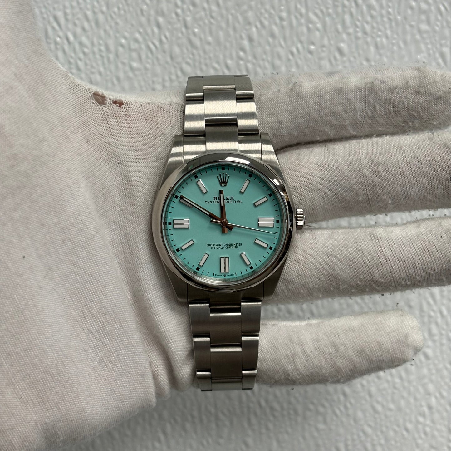 Rolex Oyster Perpetual 41mm Turquoise Stick Dial Watch Ref# 124300