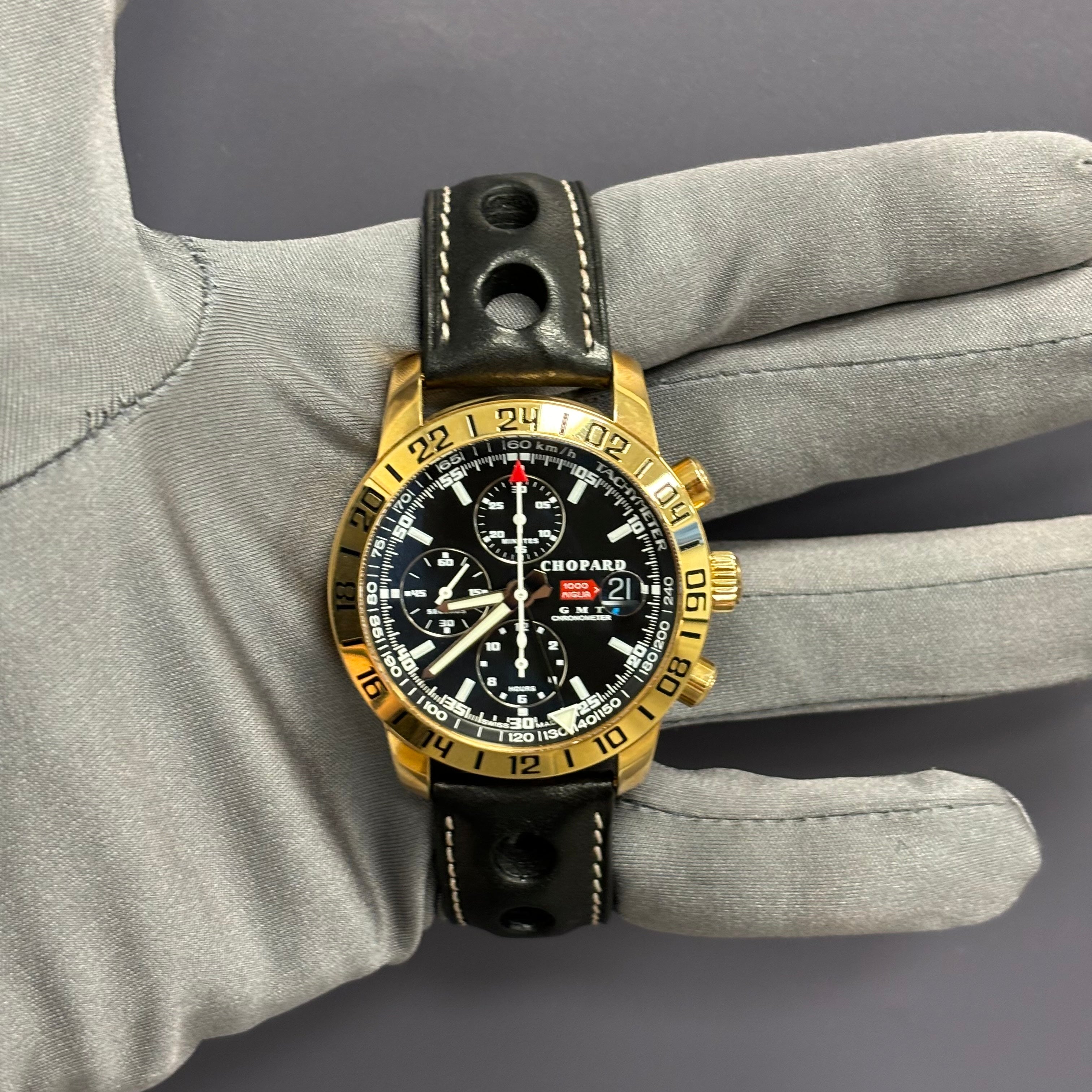 Chopard Mille Rose Gold 42mm Black Dial Watch Ref# 161267-5002 - Happy Jewelers Fine Jewelry Lifetime Warranty