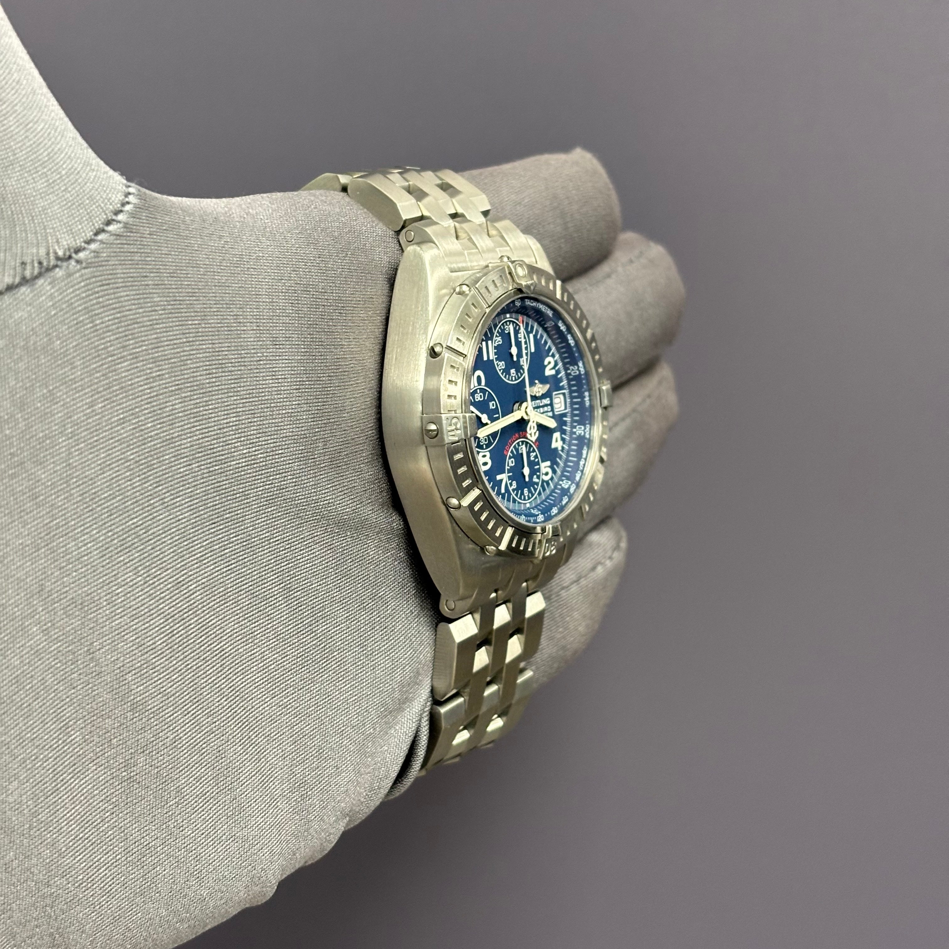 Breitling Chronomat 40mm Blue Dial Watch Ref# A13353 - Happy Jewelers Fine Jewelry Lifetime Warranty