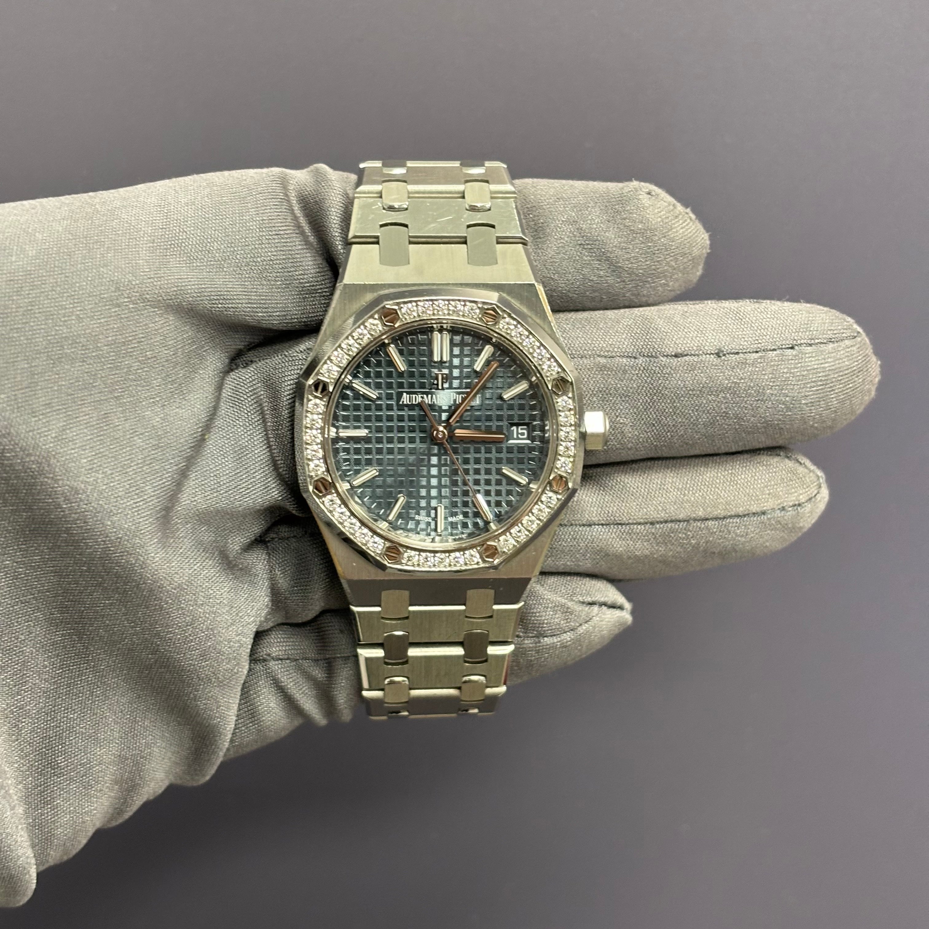 Audemars Piguet Royal Oak 34mm Blue Dial Watch Ref# 77351ST.ZZ.1261ST.01 - Happy Jewelers Fine Jewelry Lifetime Warranty